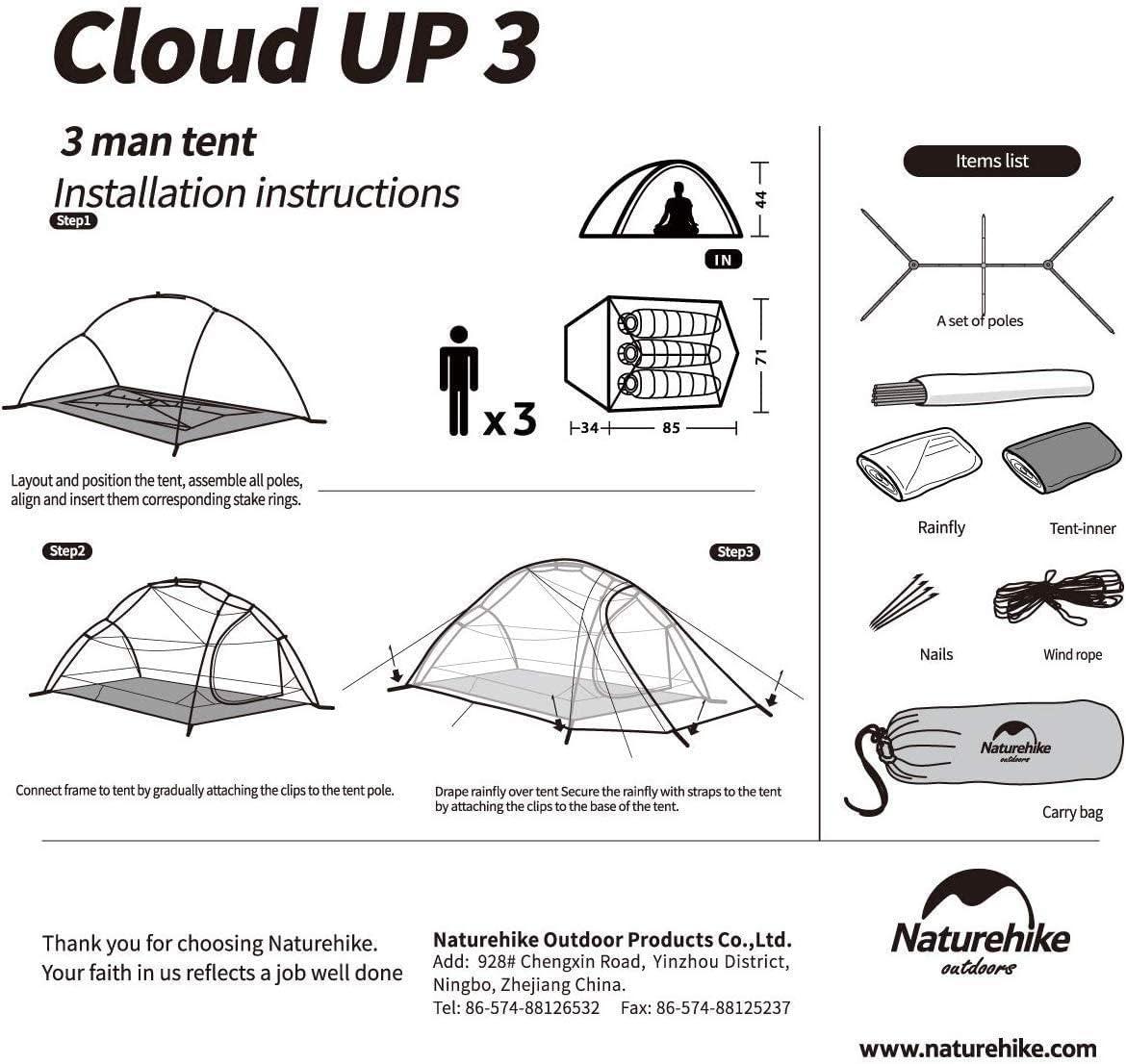 image:imageNaturehike Cloud Up Backpacking Tent with Footprint 3 Season Free Standing Lightweight Camping Tent with Footprint Free Standing Dome Camping Hiking WaterproofMustard Green
