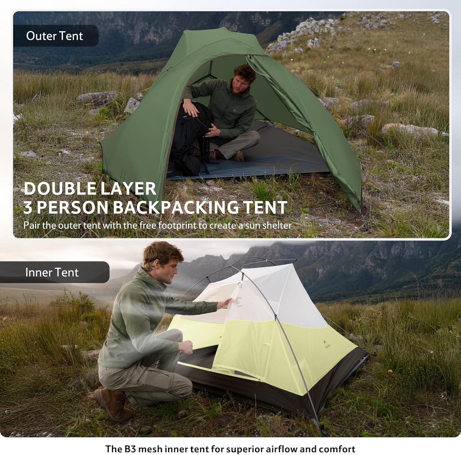 image:imageNaturehike Cloud Up Backpacking Tent with Footprint 3 Season Free Standing Lightweight Camping Tent with Footprint Free Standing Dome Camping Hiking WaterproofForest Green