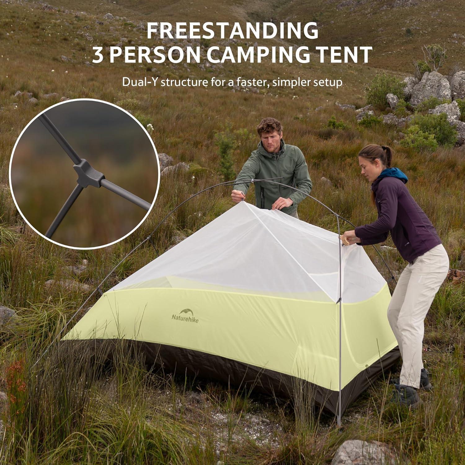 image:imageNaturehike Cloud Up Backpacking Tent with Footprint 3 Season Free Standing Lightweight Camping Tent with Footprint Free Standing Dome Camping Hiking WaterproofForest Green