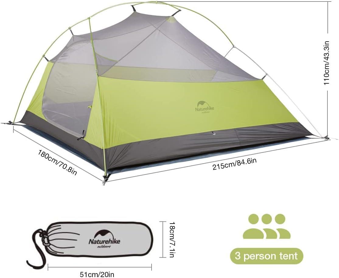 image:imageNaturehike Cloud Up Backpacking Tent with Footprint 3 Season Free Standing Lightweight Camping Tent with Footprint Free Standing Dome Camping Hiking WaterproofMustard Green