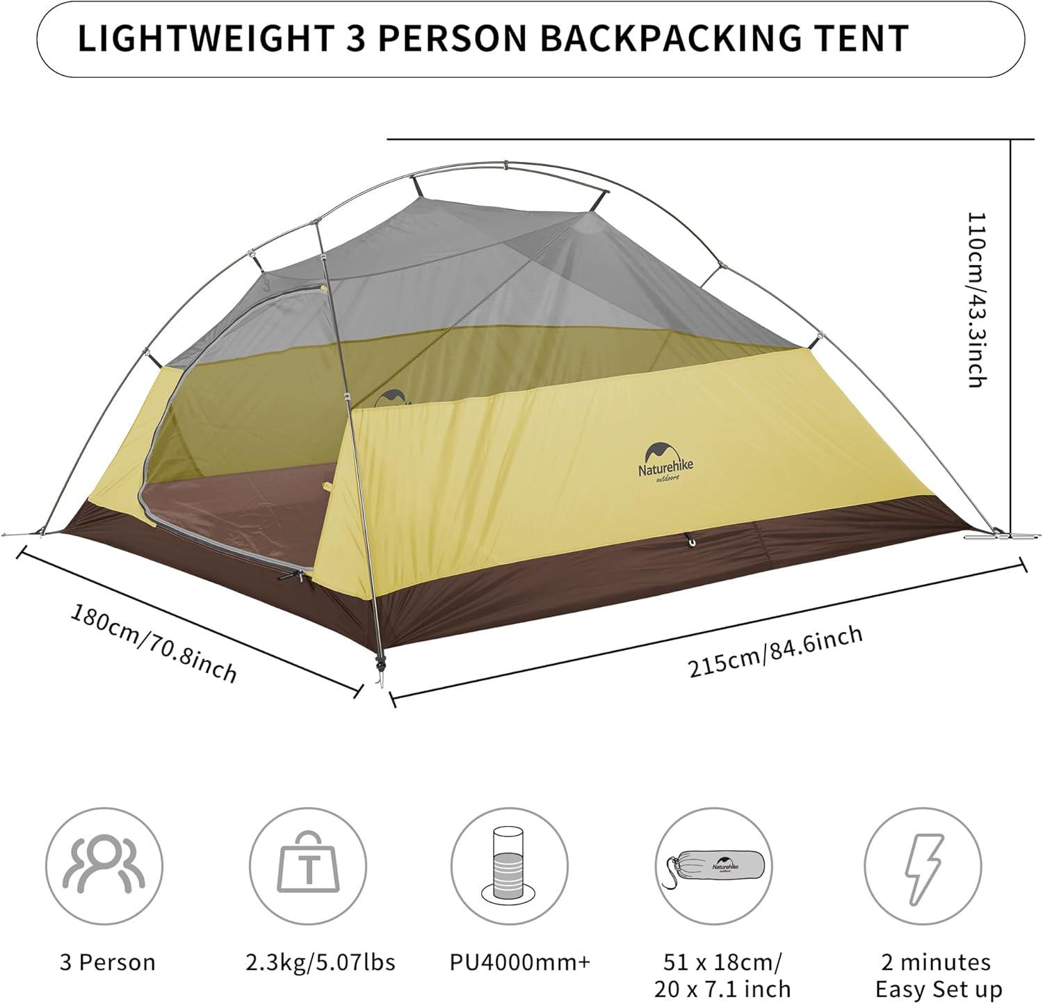 image:imageNaturehike Cloud Up Backpacking Tent with Footprint 3 Season Free Standing Lightweight Camping Tent with Footprint Free Standing Dome Camping Hiking WaterproofDark Green