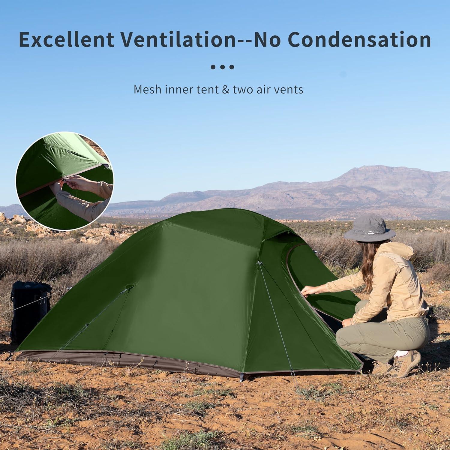 image:imageNaturehike Cloud Up Backpacking Tent with Footprint 3 Season Free Standing Lightweight Camping Tent with Footprint Free Standing Dome Camping Hiking WaterproofDark Green