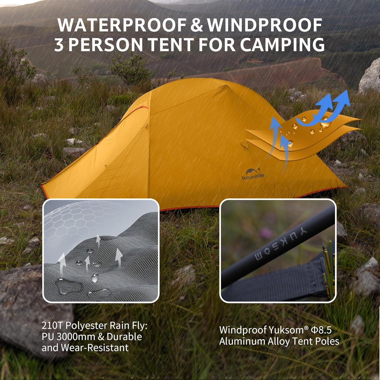 image:imageNaturehike Cloud Up Backpacking Tent with Footprint 3 Season Free Standing Lightweight Camping Tent with Footprint Free Standing Dome Camping Hiking WaterproofOrange