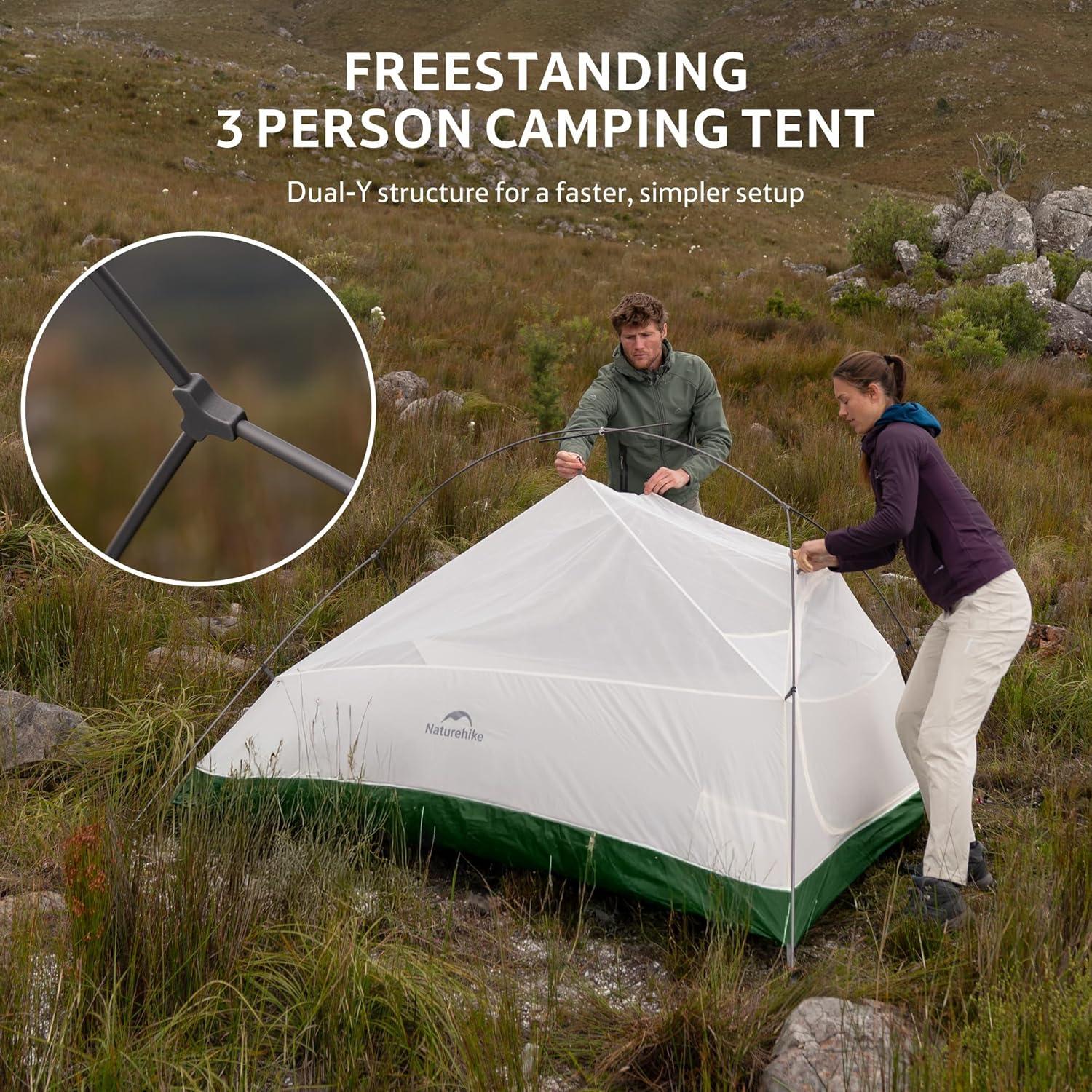 image:imageNaturehike Cloud Up Backpacking Tent with Footprint 3 Season Free Standing Lightweight Camping Tent with Footprint Free Standing Dome Camping Hiking WaterproofGreen