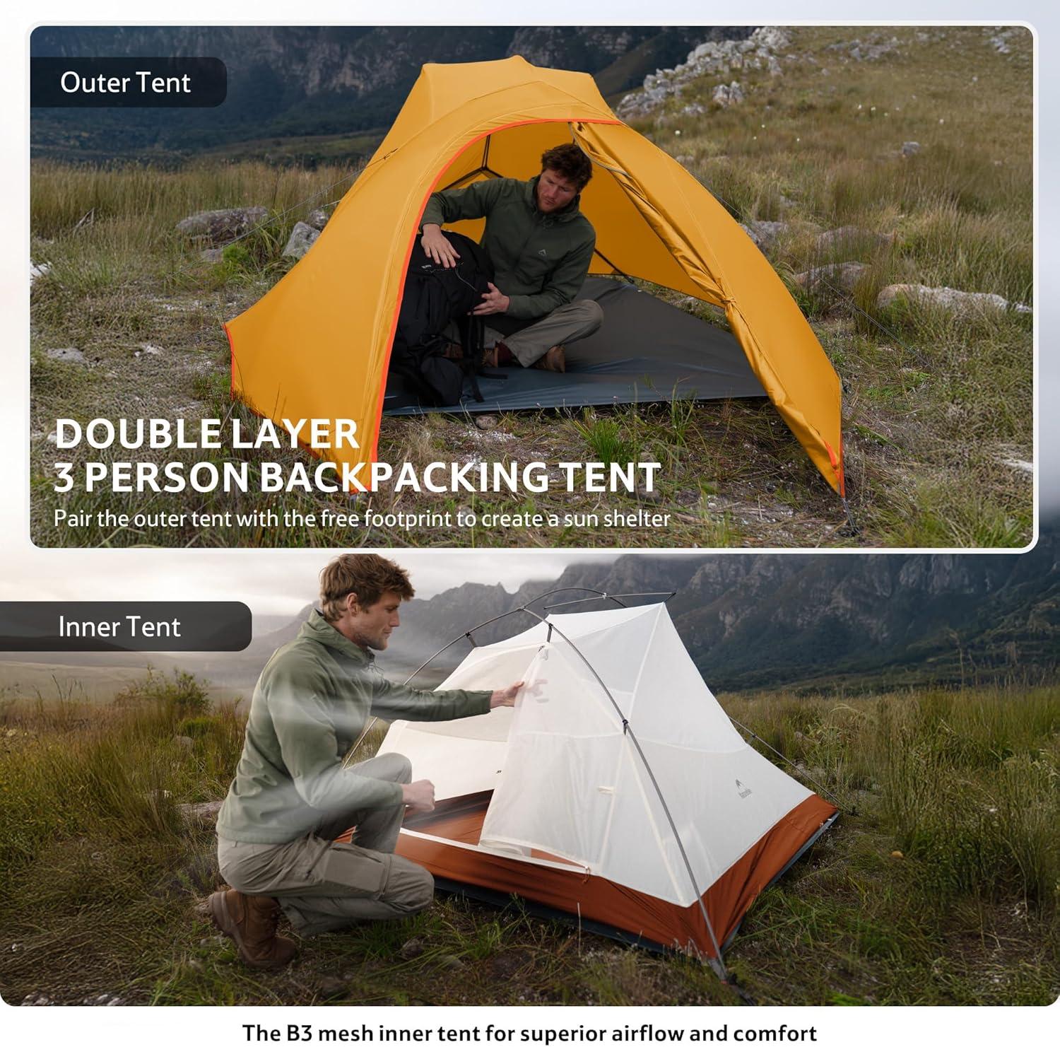image:imageNaturehike Cloud Up Backpacking Tent with Footprint 3 Season Free Standing Lightweight Camping Tent with Footprint Free Standing Dome Camping Hiking WaterproofOrange