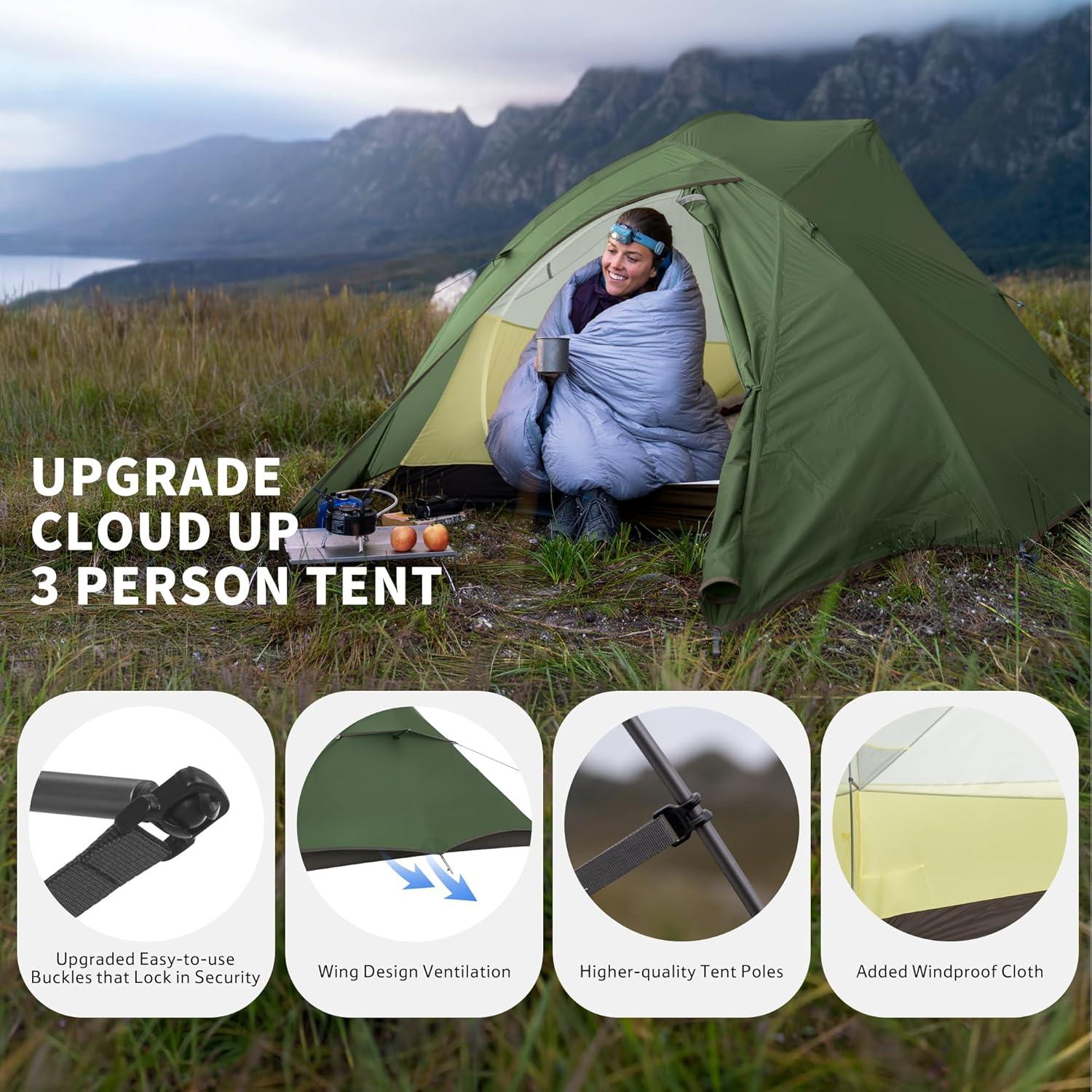 image:imageNaturehike Cloud Up Backpacking Tent with Footprint 3 Season Free Standing Lightweight Camping Tent with Footprint Free Standing Dome Camping Hiking WaterproofForest Green