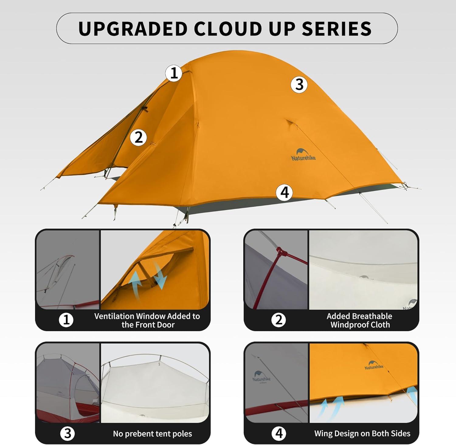 image:imageNaturehike Cloud Up Tent Lightweight Backpacking Tents Waterproof Ultralight Tent for Camping Hiking BackpackingBright Orange