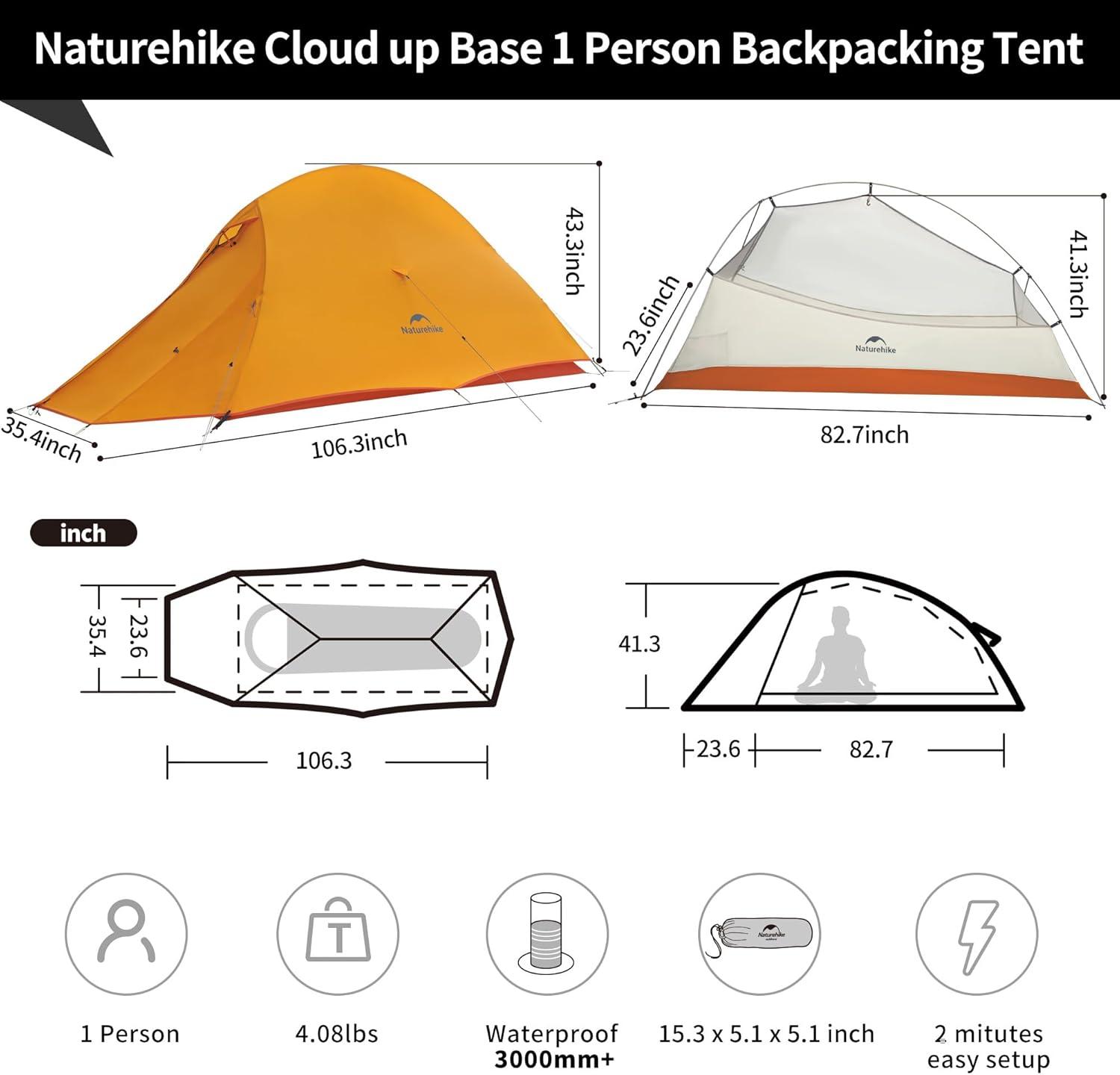 image:imageNaturehike Cloud Up Tent Lightweight Backpacking Tents Waterproof Ultralight Tent for Camping Hiking BackpackingBright Orange