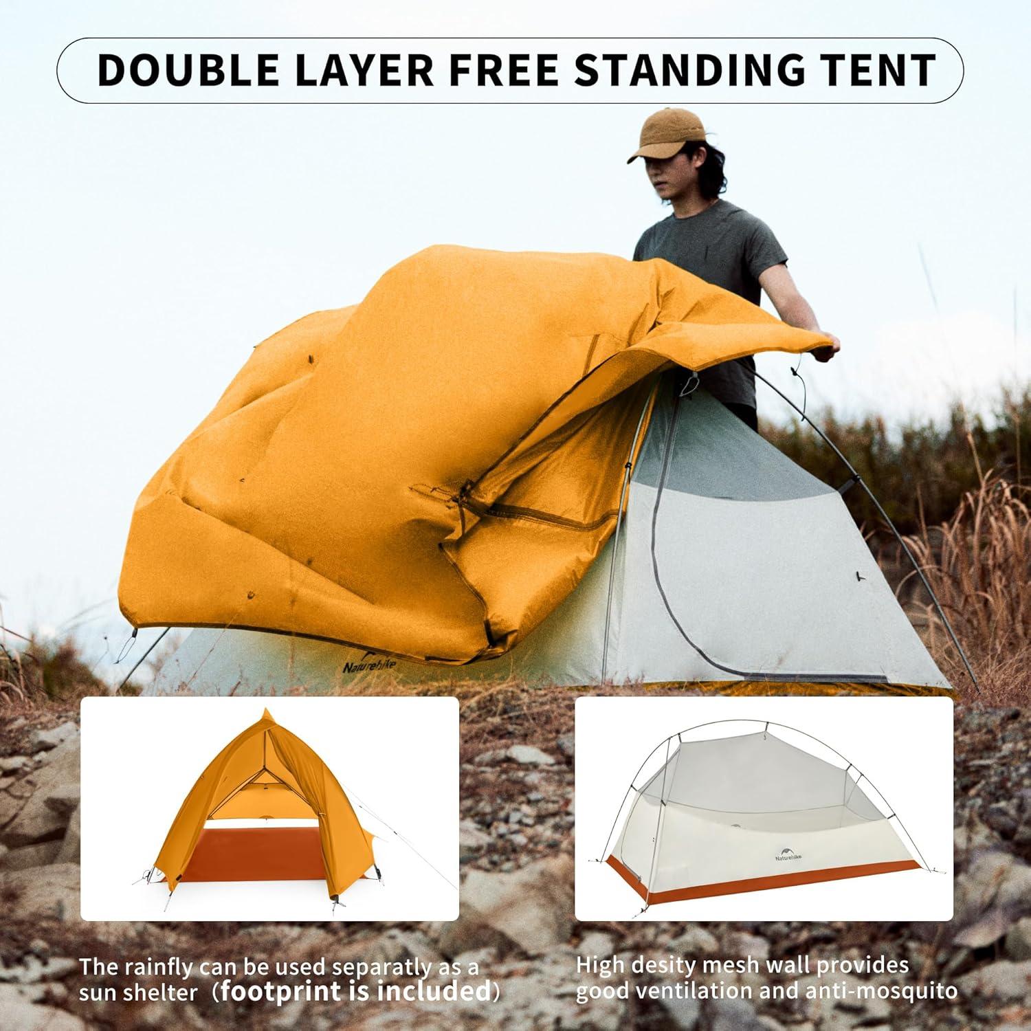 image:imageNaturehike Cloud Up Tent Lightweight Backpacking Tents Waterproof Ultralight Tent for Camping Hiking BackpackingBright Orange