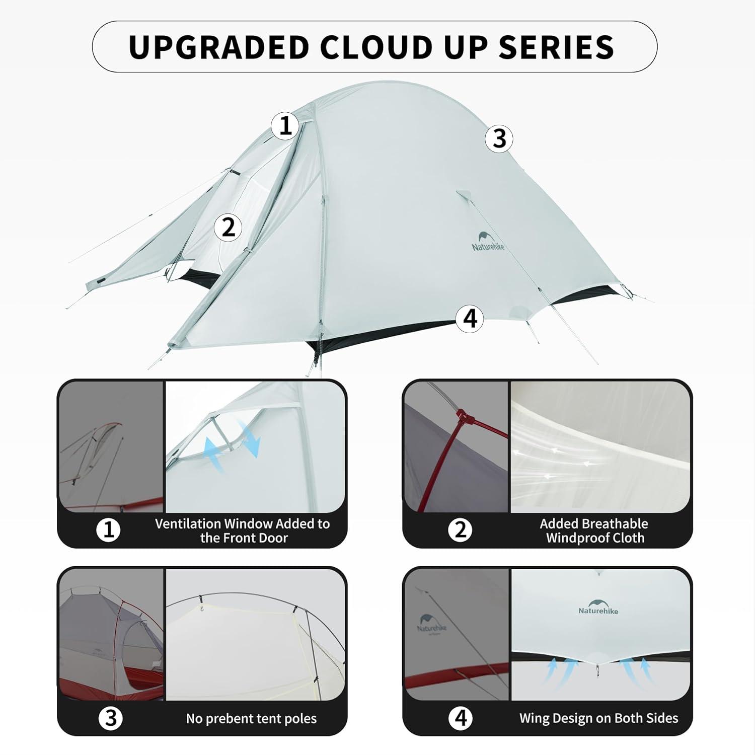 image:imageNaturehike Cloud Up Tent Lightweight Backpacking Tents Waterproof Ultralight Tent for Camping Hiking BackpackingLight Gray