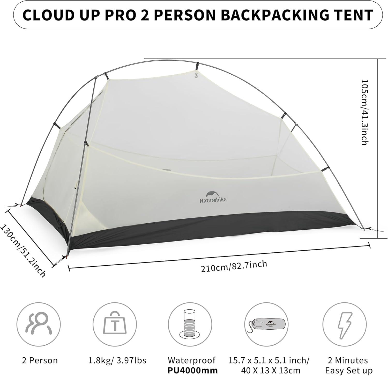 image:imageNaturehike CloudUp Tent Lightweight Backpacking Tent with Footprint Free Standing Ultralight Camping Hiking Backpack TentsSand