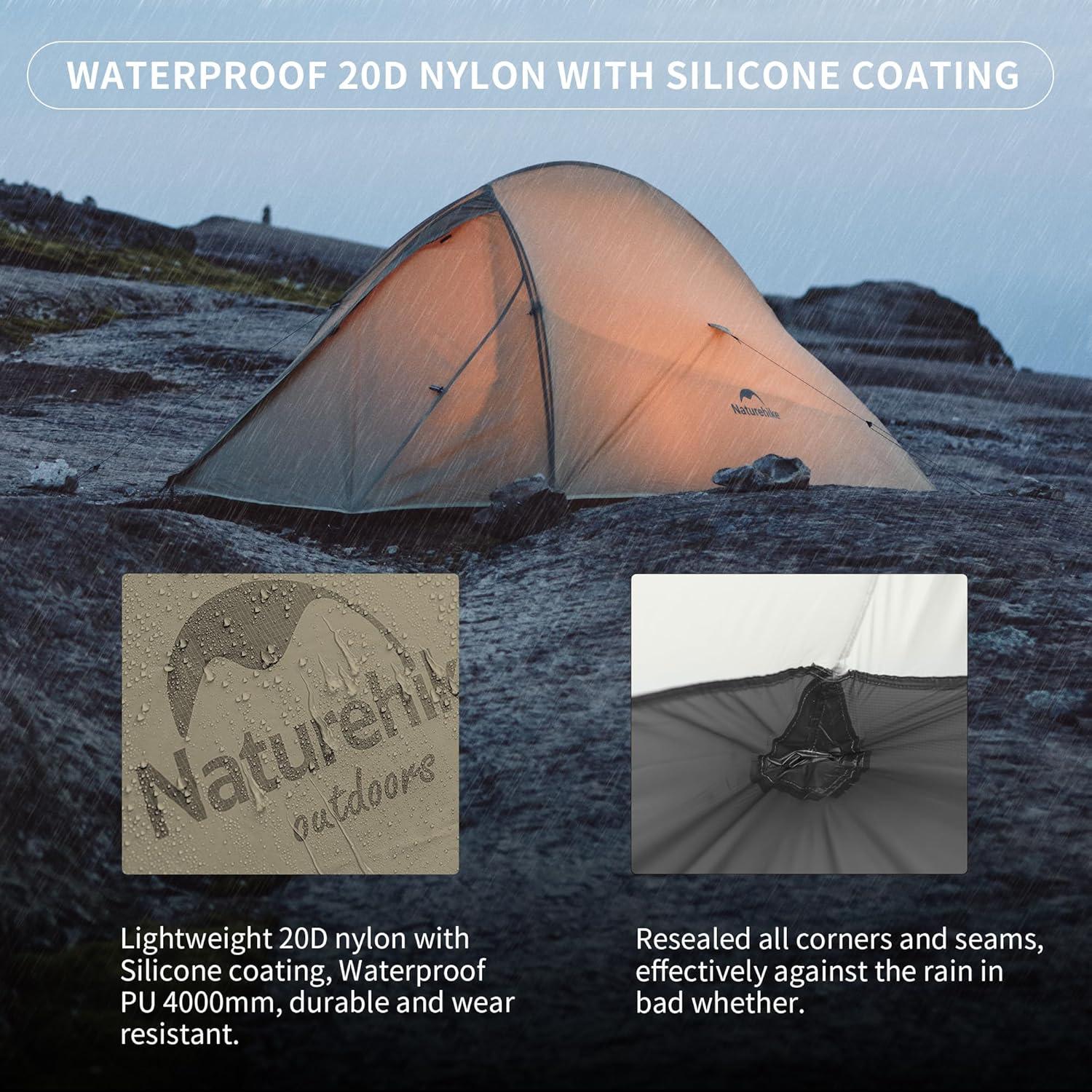 image:imageNaturehike CloudUp Tent Lightweight Backpacking Tent with Footprint Free Standing Ultralight Camping Hiking Backpack TentsSand
