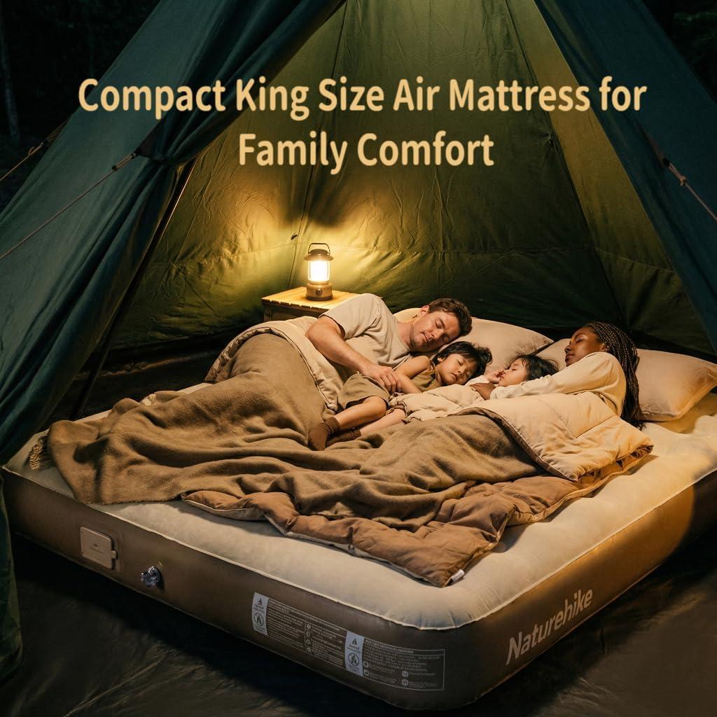 image:imageNaturehike Compact King Size Air Mattress with Builtin USB Rechargeable Pump 992 lbs Max Support Inflatable Mattresses Blow up Mattress Air Bed for Home Camping Guests TravelBrown