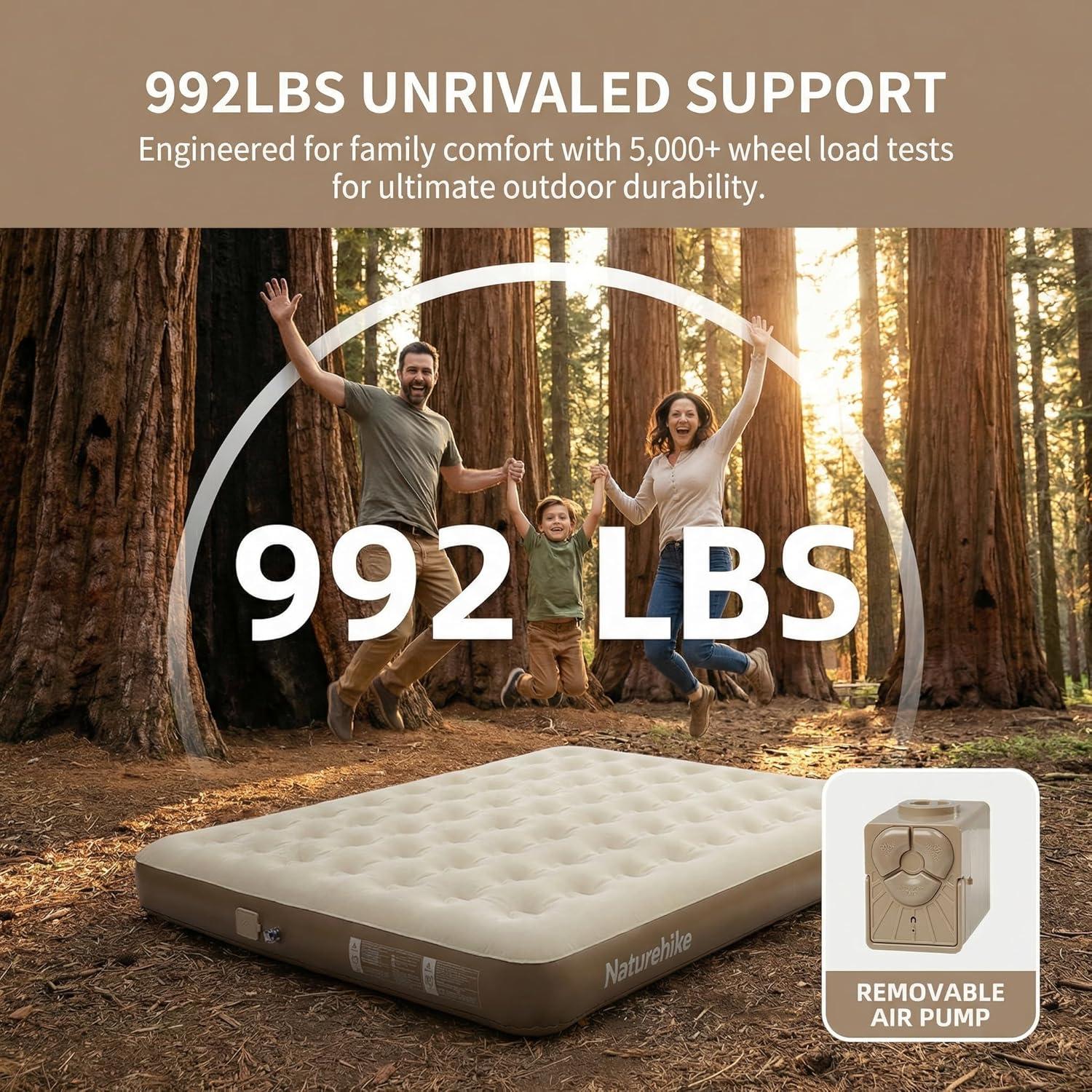 image:imageNaturehike Compact King Size Air Mattress with Builtin USB Rechargeable Pump 992 lbs Max Support Inflatable Mattresses Blow up Mattress Air Bed for Home Camping Guests TravelBrown