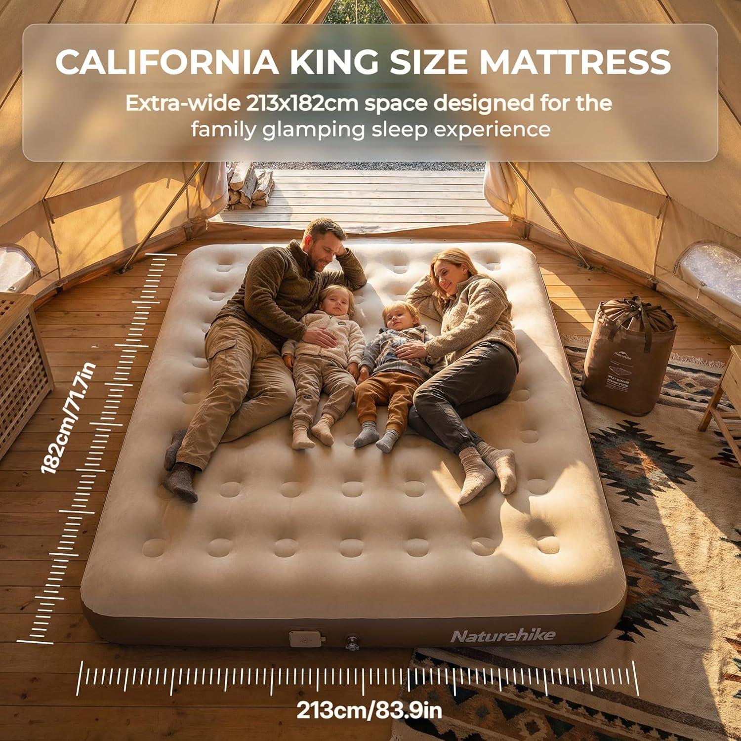 image:imageNaturehike Compact King Size Air Mattress with Builtin USB Rechargeable Pump 992 lbs Max Support Inflatable Mattresses Blow up Mattress Air Bed for Home Camping Guests TravelBrown