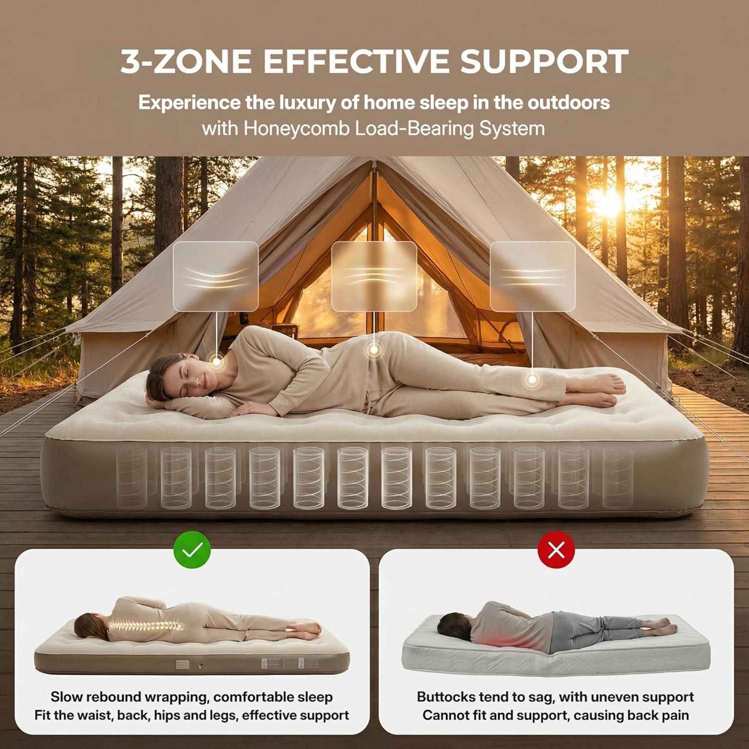 image:imageNaturehike Compact King Size Air Mattress with Builtin USB Rechargeable Pump 992 lbs Max Support Inflatable Mattresses Blow up Mattress Air Bed for Home Camping Guests TravelBrown