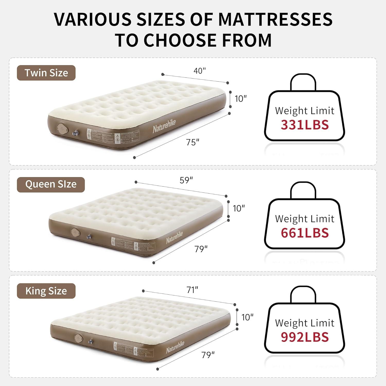 image:imageNaturehike Compact King Size Air Mattress with Builtin USB Rechargeable Pump 992 lbs Max Support Inflatable Mattresses Blow up Mattress Air Bed for Home Camping Guests TravelBrown