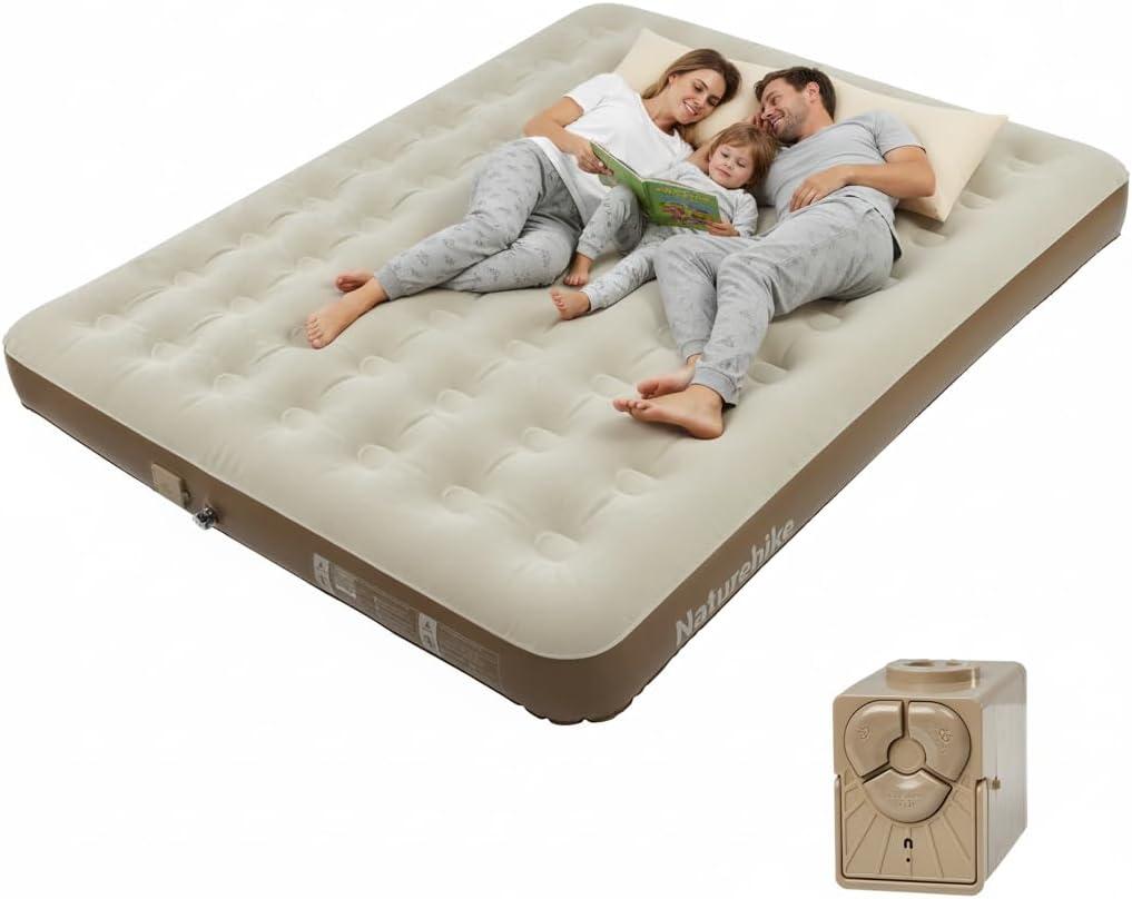 image:imageNaturehike Compact King Size Air Mattress with Builtin USB Rechargeable Pump 992 lbs Max Support Inflatable Mattresses Blow up Mattress Air Bed for Home Camping Guests TravelBrown