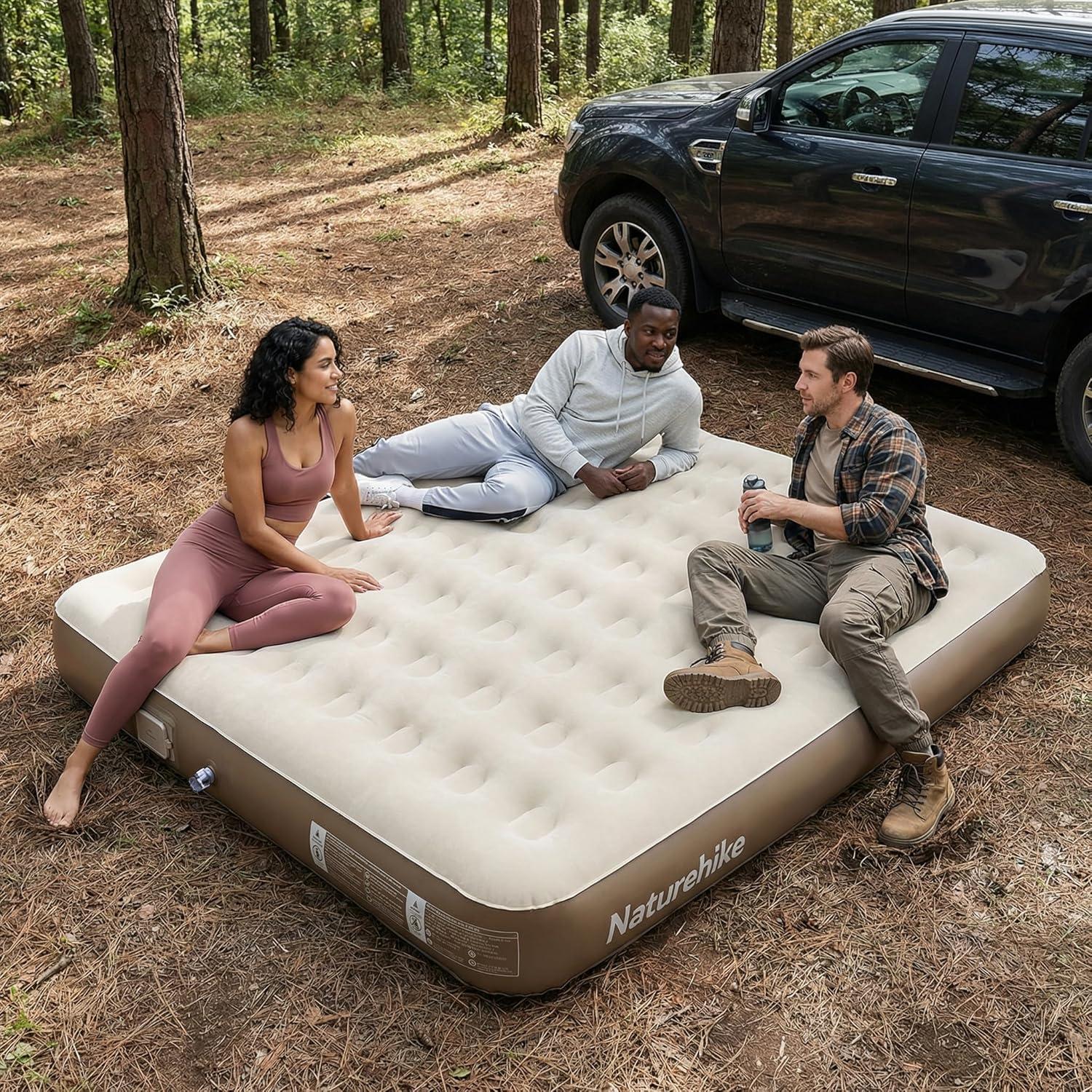 image:imageNaturehike Compact King Size Air Mattress with Builtin USB Rechargeable Pump 992 lbs Max Support Inflatable Mattresses Blow up Mattress Air Bed for Home Camping Guests TravelBrown