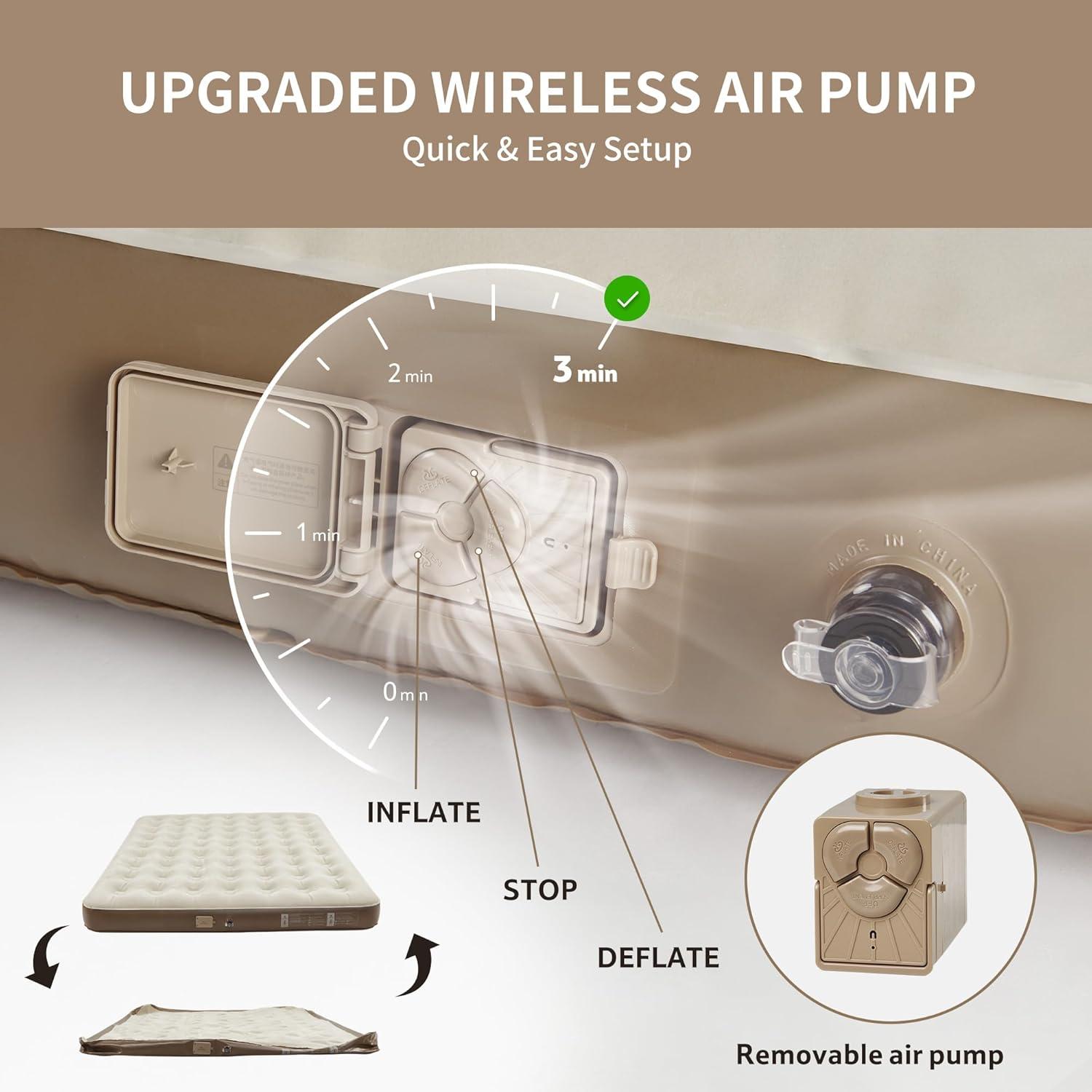 image:imageNaturehike Compact King Size Air Mattress with Builtin USB Rechargeable Pump 992 lbs Max Support Inflatable Mattresses Blow up Mattress Air Bed for Home Camping Guests TravelBrown