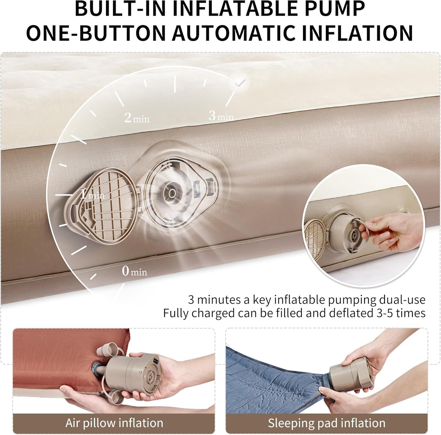 image:imageNaturehike Compact King Size Air Mattress with Builtin USB Rechargeable Pump 992 lbs Max Support Inflatable Mattresses Blow up Mattress Air Bed for Home Camping Guests TravelBrown