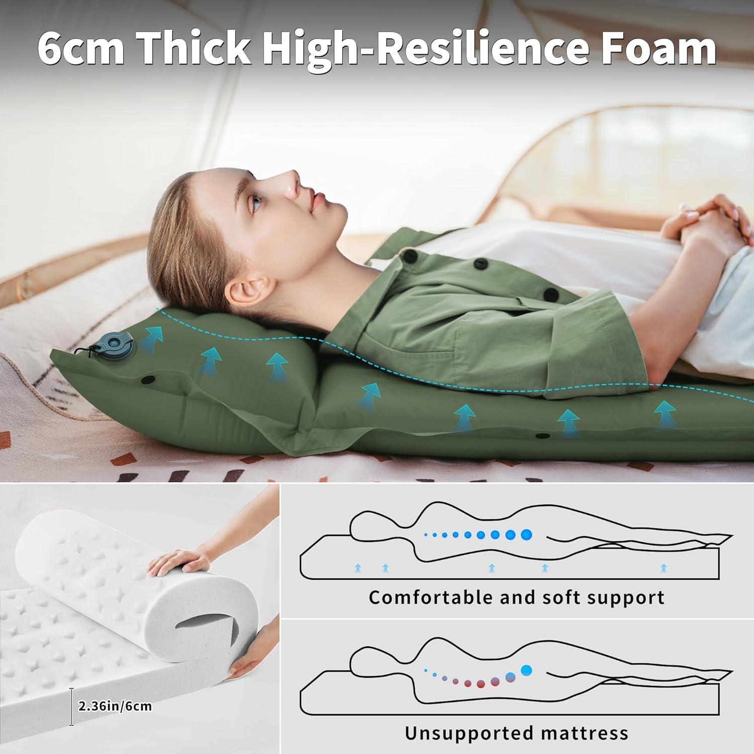 image:imageNaturehike Connectable Double Self Inflating Sleeping Pad 118 Memory Foam Camping Pad Backpacking Camping Mattress Pad for Tent Travel Car HammockGreen