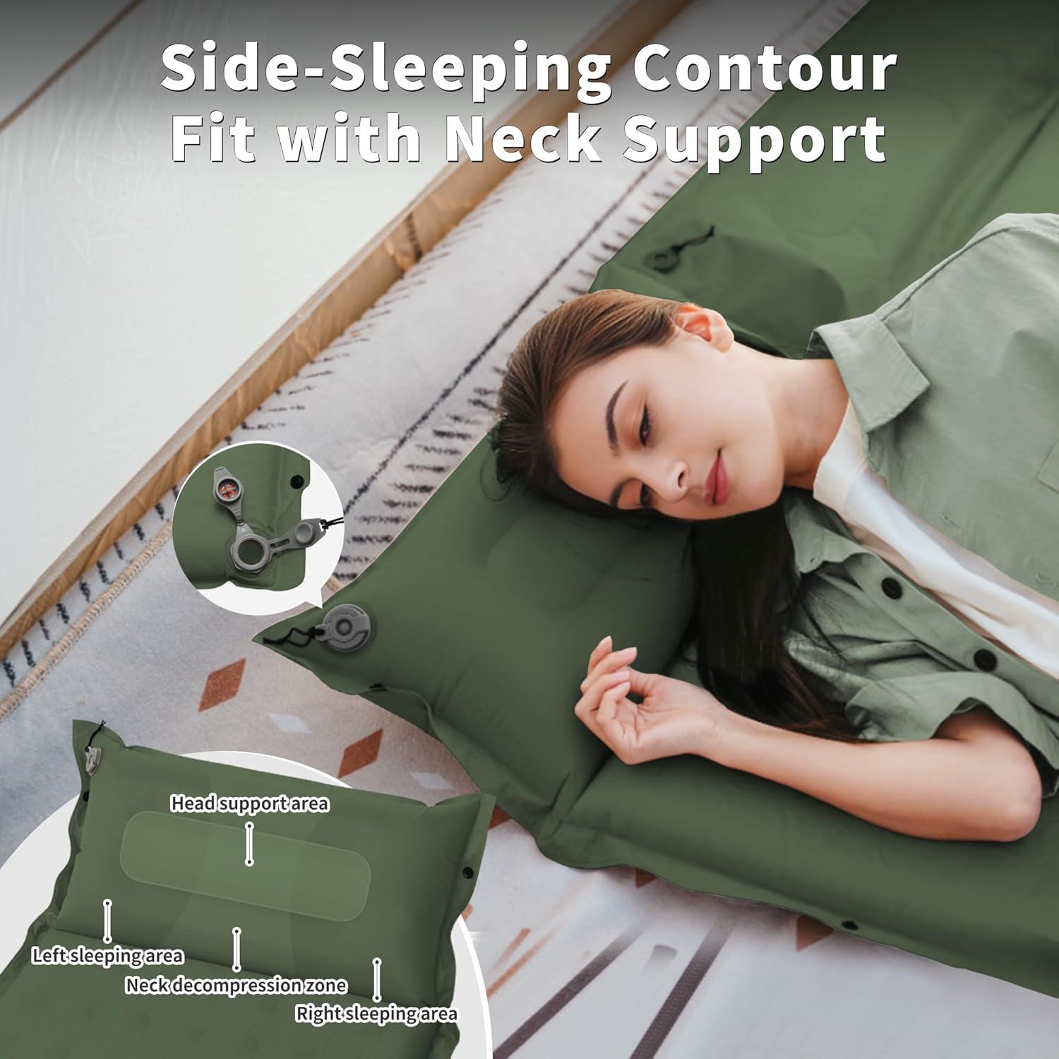image:imageNaturehike Connectable Double Self Inflating Sleeping Pad 118 Memory Foam Camping Pad Backpacking Camping Mattress Pad for Tent Travel Car HammockGreen