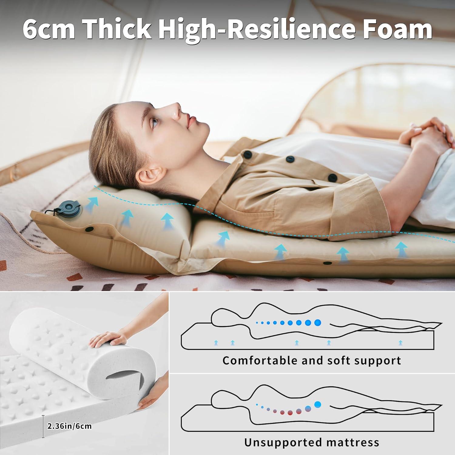 image:imageNaturehike Connectable Double Self Inflating Sleeping Pad 118 Memory Foam Camping Pad Backpacking Camping Mattress Pad for Tent Travel Car HammockKhaki