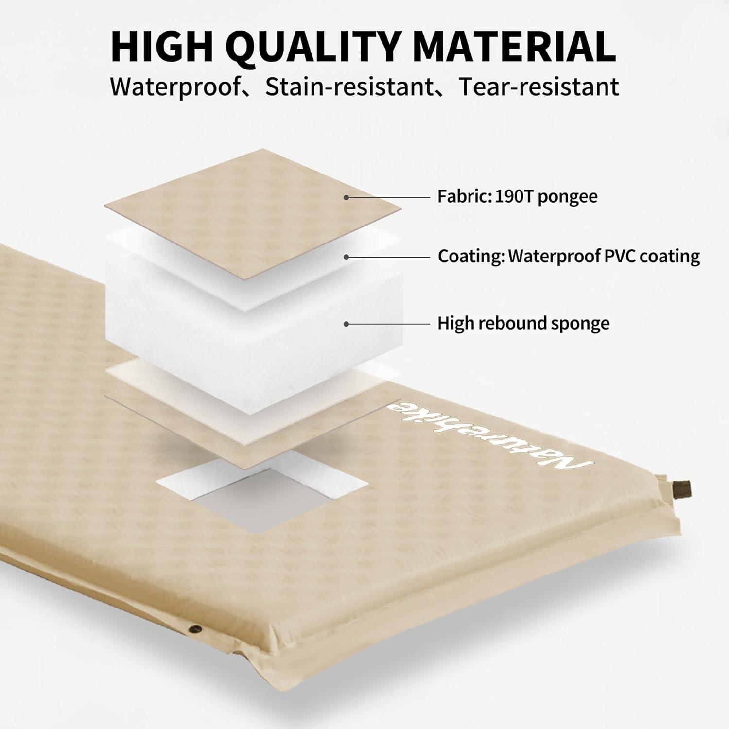 image:imageNaturehike Connectable Double Self Inflating Sleeping Pad 118 Memory Foam Camping Pad Backpacking Camping Mattress Pad for Tent Travel Car HammockKhaki