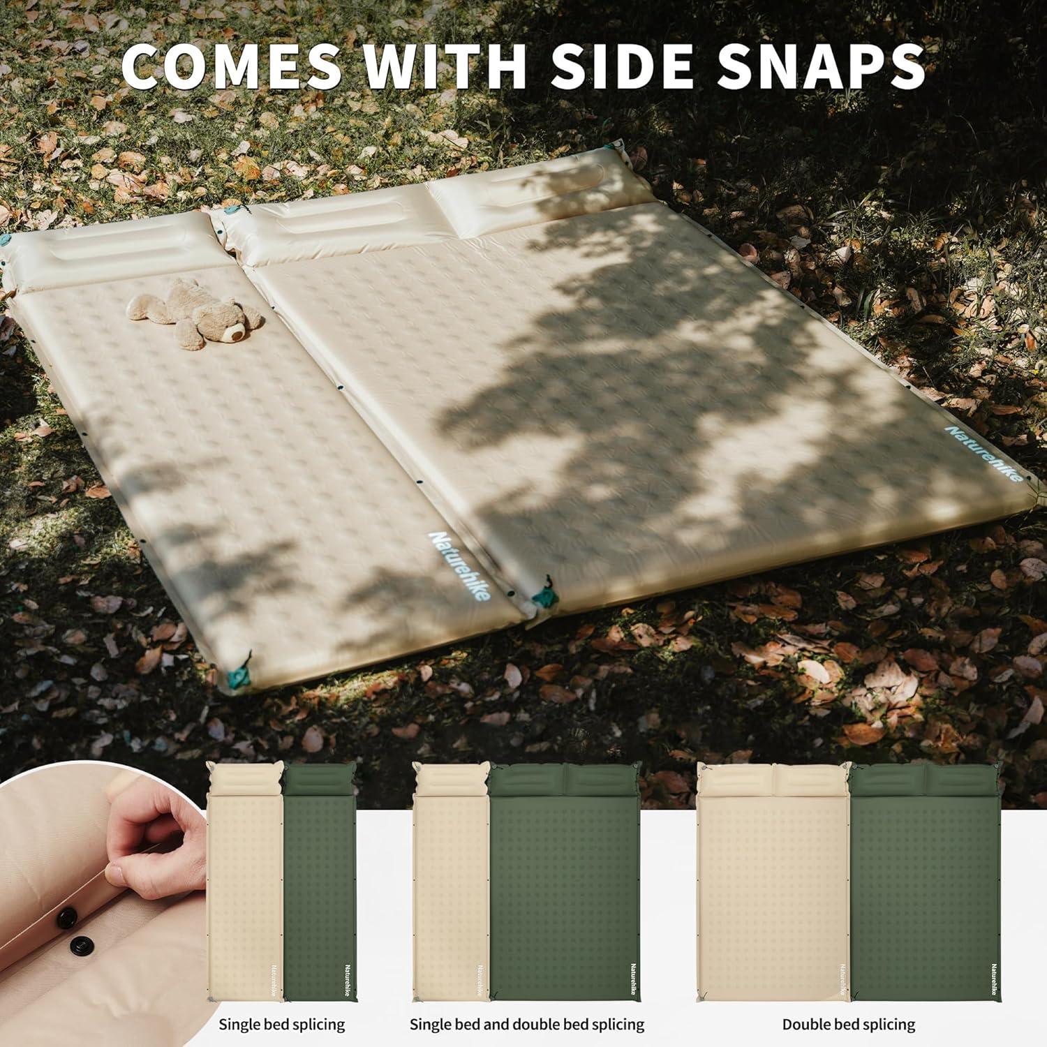 image:imageNaturehike Connectable Double Self Inflating Sleeping Pad 118 Memory Foam Camping Pad Backpacking Camping Mattress Pad for Tent Travel Car HammockKhaki