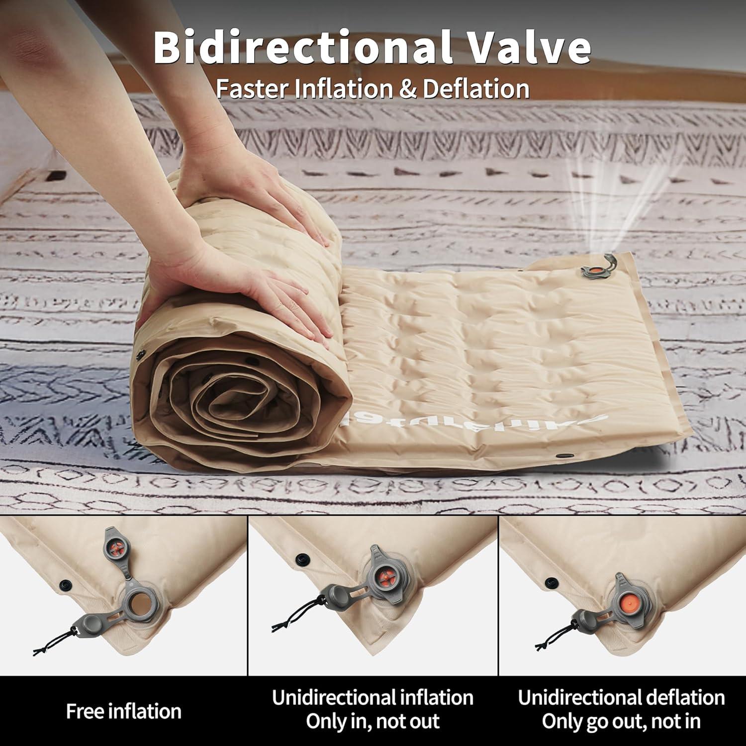 image:imageNaturehike Connectable Double Self Inflating Sleeping Pad 118 Memory Foam Camping Pad Backpacking Camping Mattress Pad for Tent Travel Car HammockKhaki