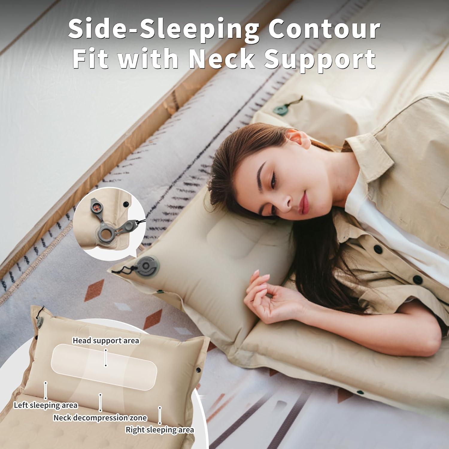 image:imageNaturehike Connectable Double Self Inflating Sleeping Pad 118 Memory Foam Camping Pad Backpacking Camping Mattress Pad for Tent Travel Car HammockKhaki