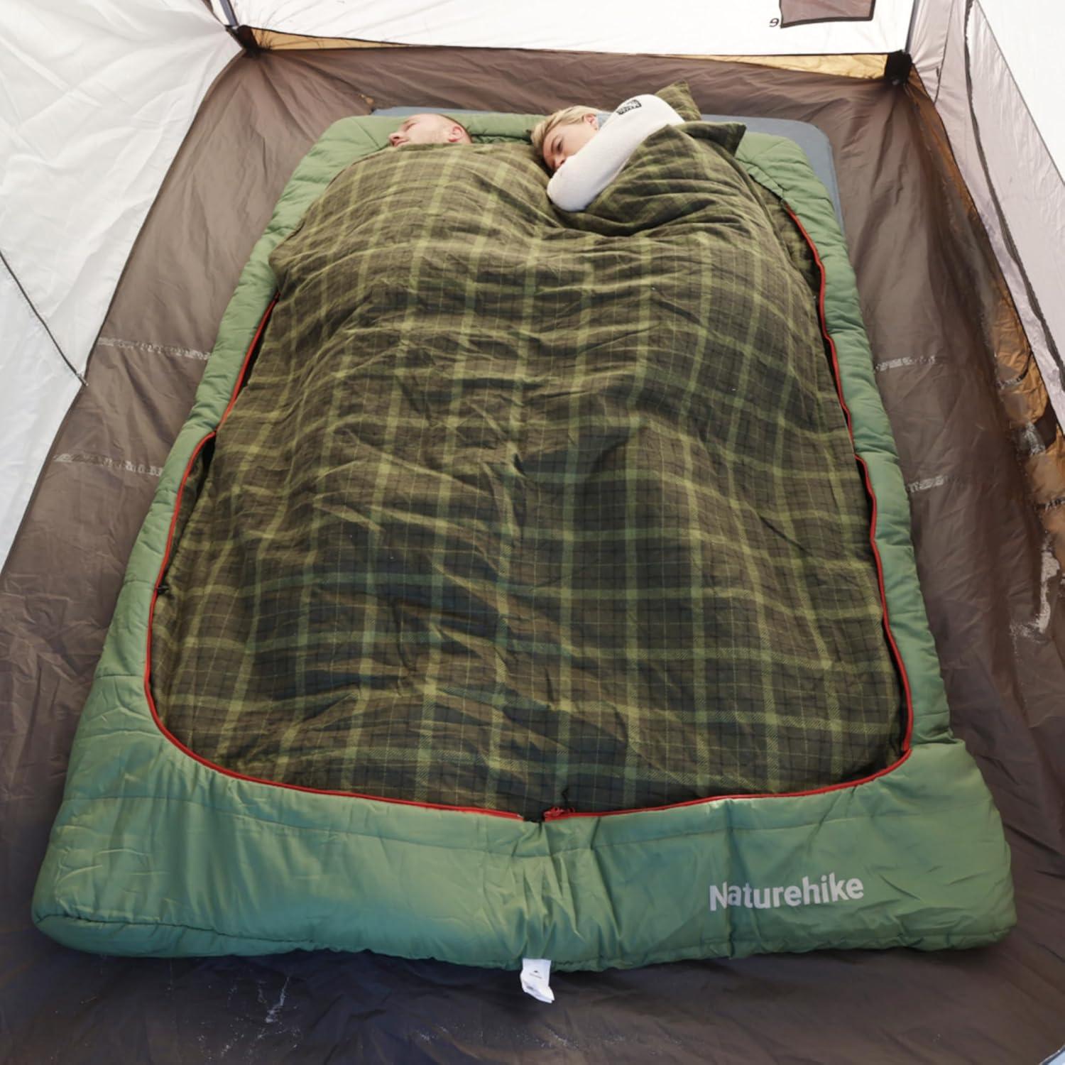 image:imageNaturehike Flannel Sleeping Bag for Adults with Pillows Doublewide Two Person Sleeping Bag for Couples amp Whole Family All Seasons for Camping Hunting amp BeddingDrill GreenISO 30
