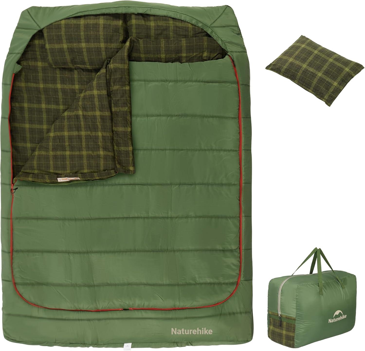 image:imageNaturehike Flannel Sleeping Bag for Adults with Pillows Doublewide Two Person Sleeping Bag for Couples amp Whole Family All Seasons for Camping Hunting amp BeddingDrill GreenISO 30