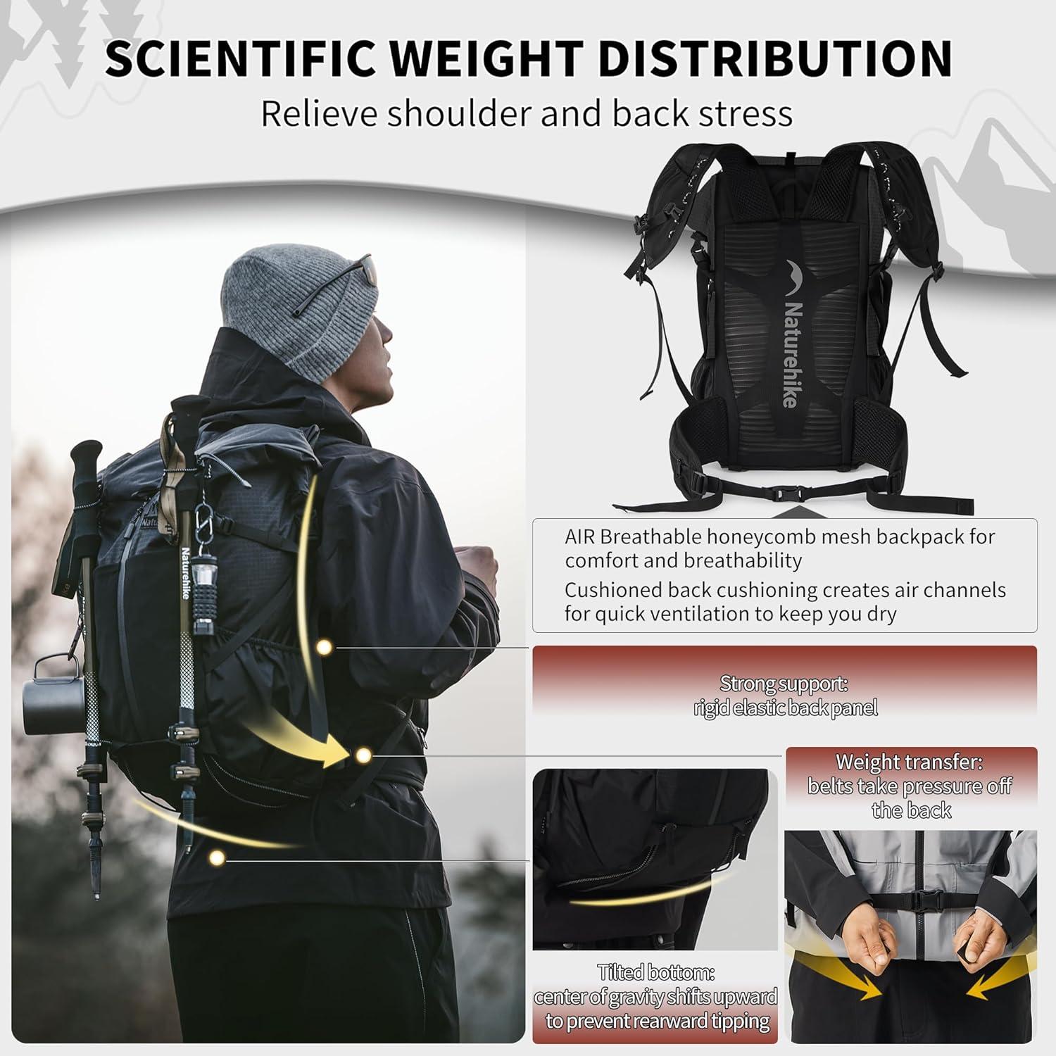 image:imageNaturehike Hiking Backpack 305L Travel Backpack with Macromolecule Fabric Hiking Daypack with AIR Backpack System for Women MenBlack