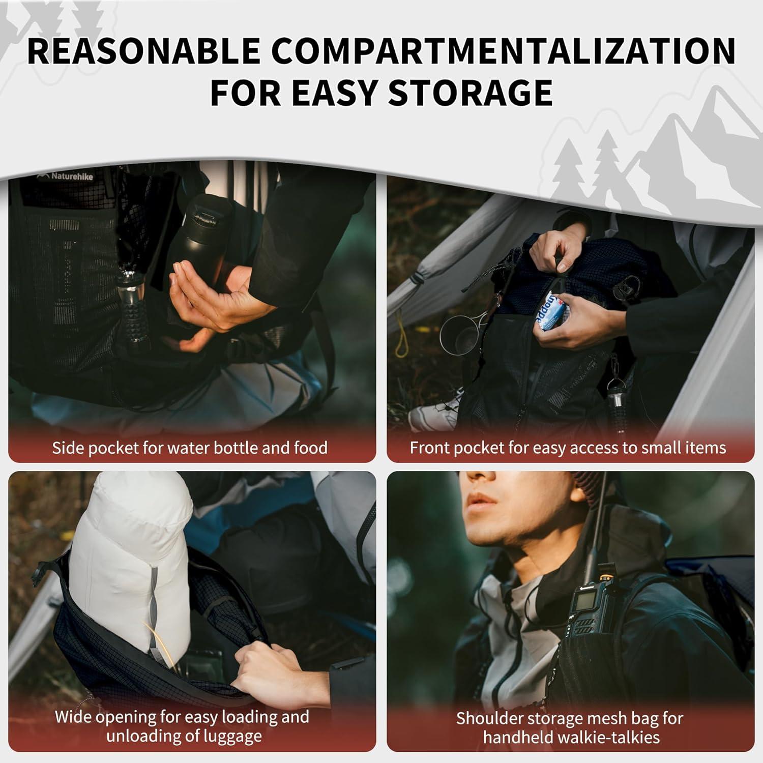 image:imageNaturehike Hiking Backpack 305L Travel Backpack with Macromolecule Fabric Hiking Daypack with AIR Backpack System for Women MenBlack