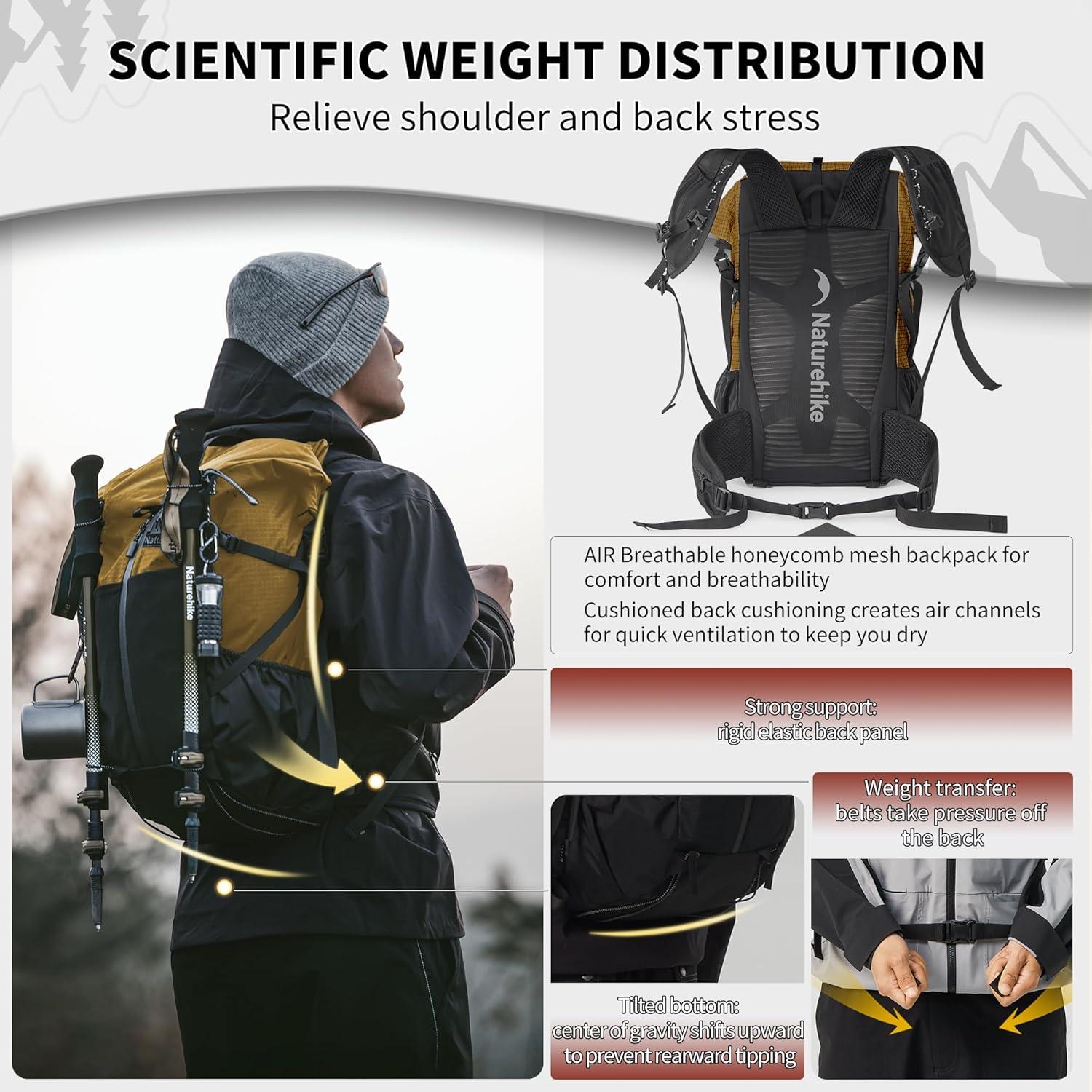 image:imageNaturehike Hiking Backpack 305L Travel Backpack with Macromolecule Fabric Hiking Daypack with AIR Backpack System for Women MenBrown