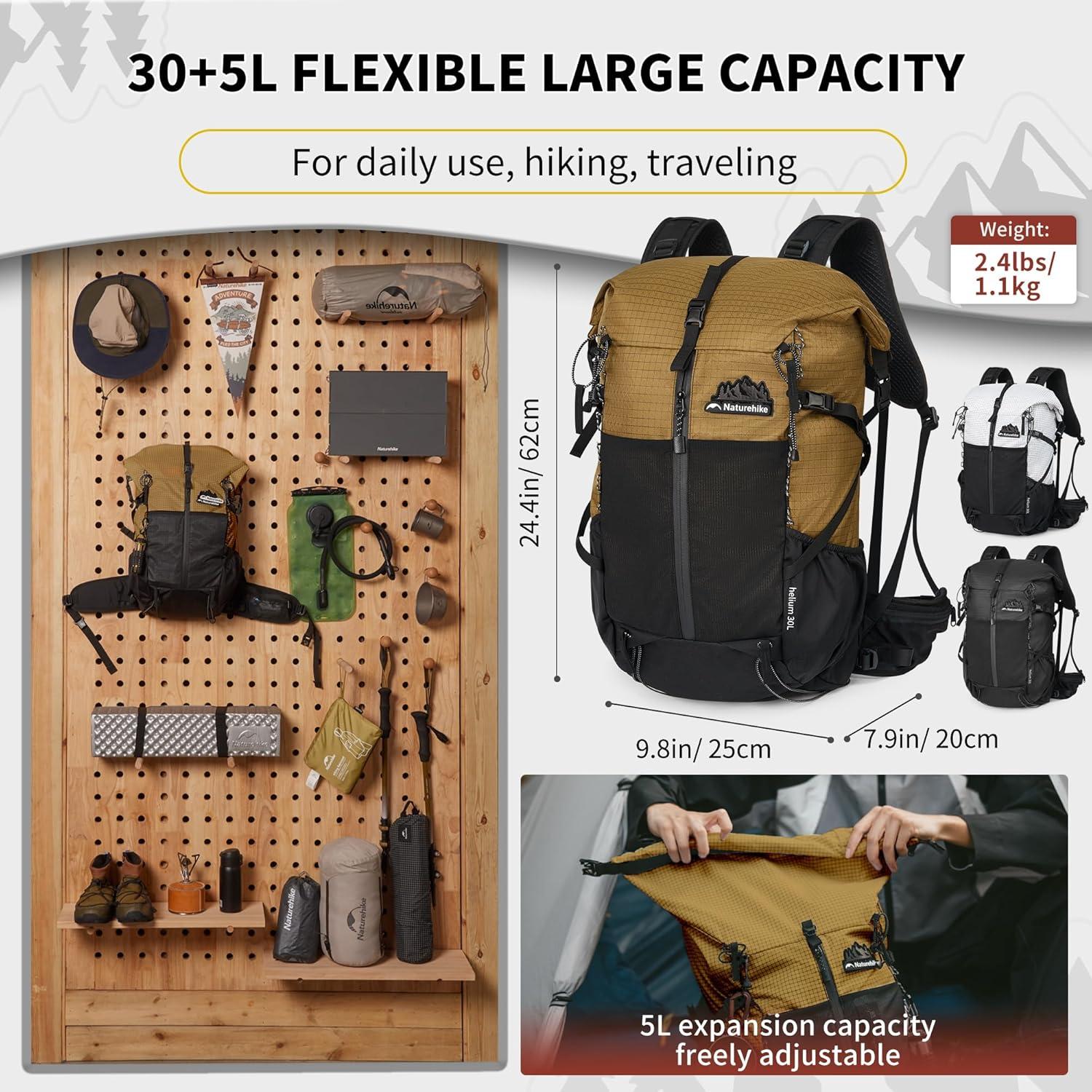 image:imageNaturehike Hiking Backpack 305L Travel Backpack with Macromolecule Fabric Hiking Daypack with AIR Backpack System for Women MenBrown
