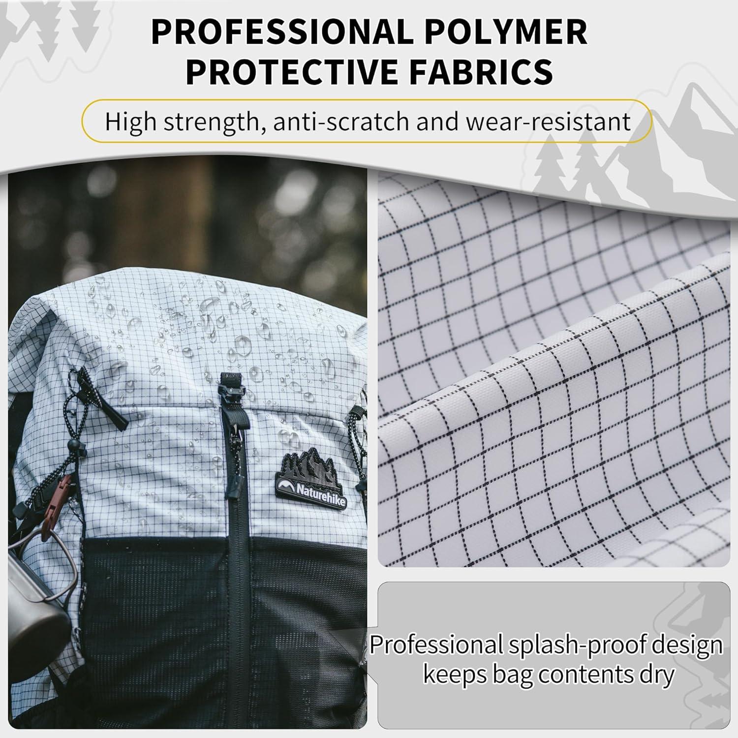 image:imageNaturehike Hiking Backpack 305L Travel Backpack with Macromolecule Fabric Hiking Daypack with AIR Backpack System for Women MenWhite