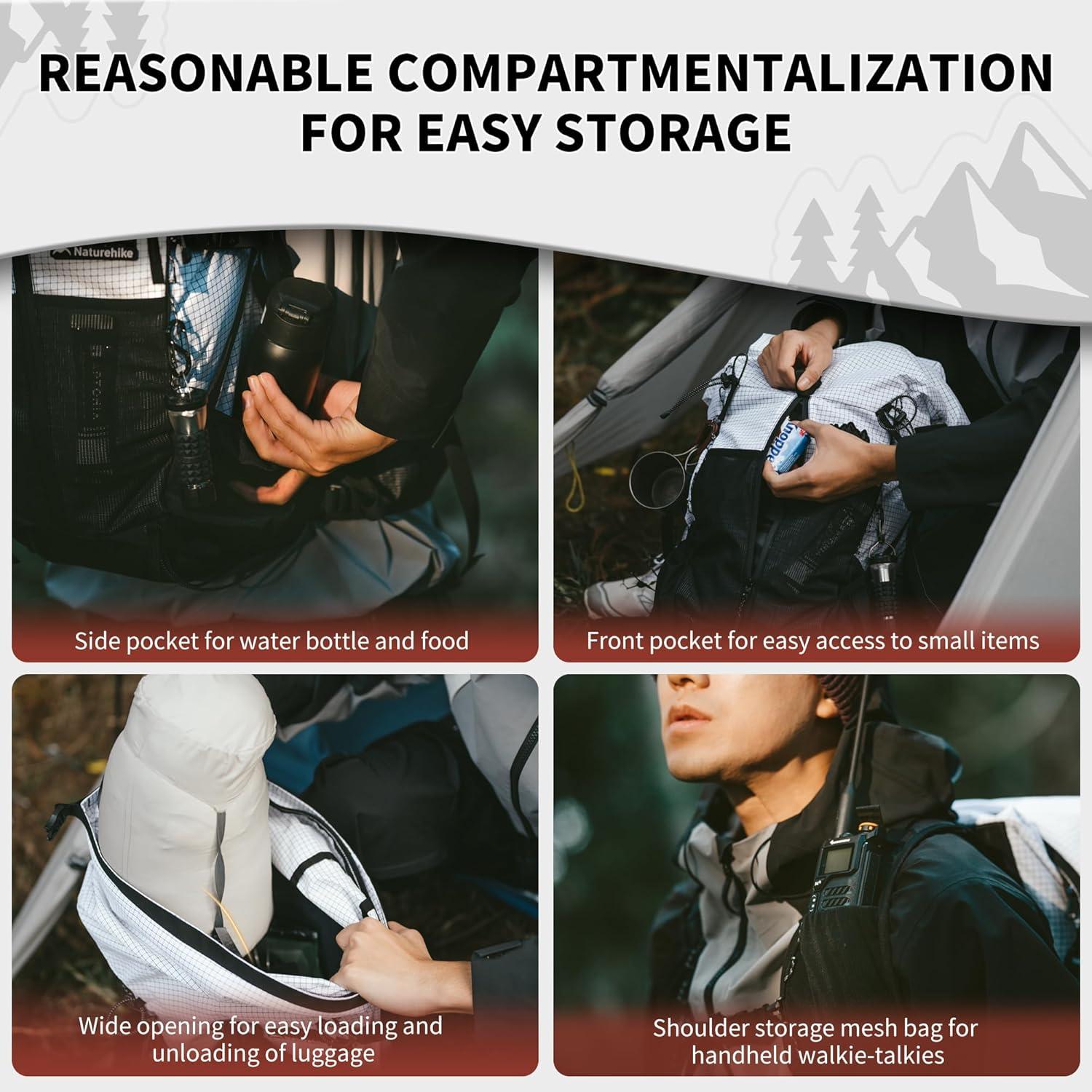 image:imageNaturehike Hiking Backpack 305L Travel Backpack with Macromolecule Fabric Hiking Daypack with AIR Backpack System for Women MenWhite