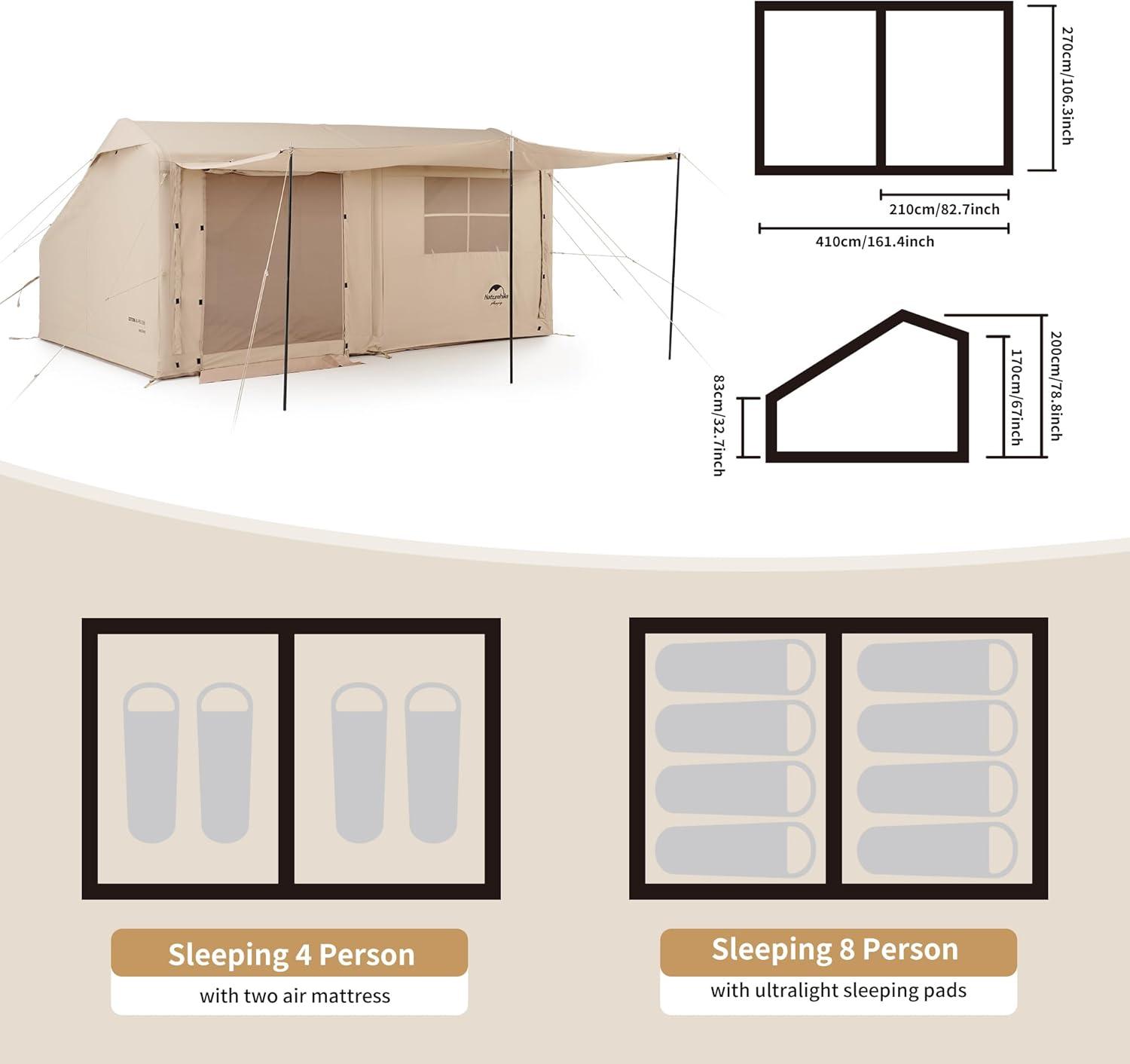image:imageNaturehike Inflatable Hot Tent with Stove Jack Easy Set up 48 Person Camping Tents 4 Season Inflatable Tents for Camping Windproof Cold Weather Winter Tent