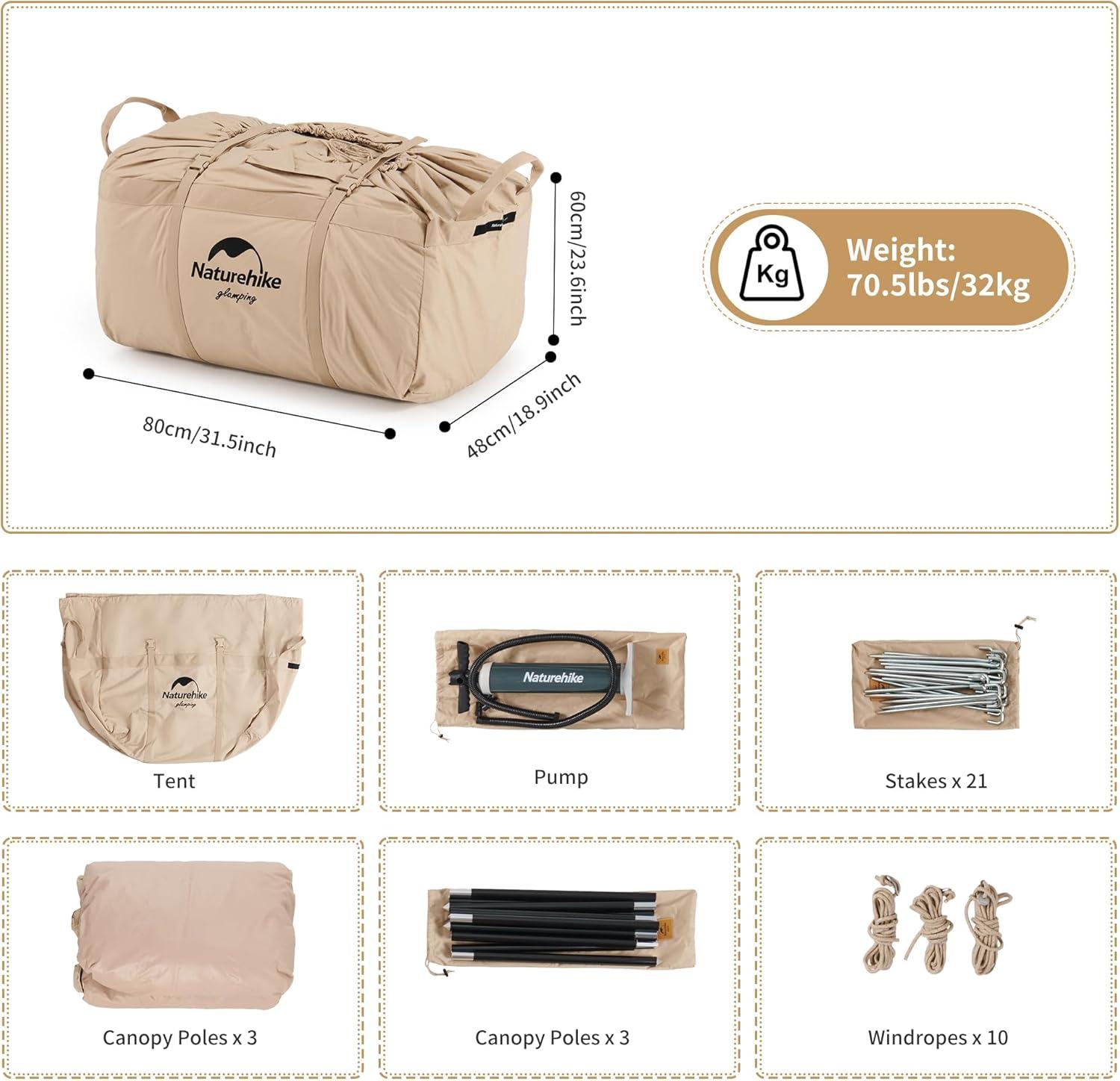 image:imageNaturehike Inflatable Hot Tent with Stove Jack Easy Set up 48 Person Camping Tents 4 Season Inflatable Tents for Camping Windproof Cold Weather Winter Tent