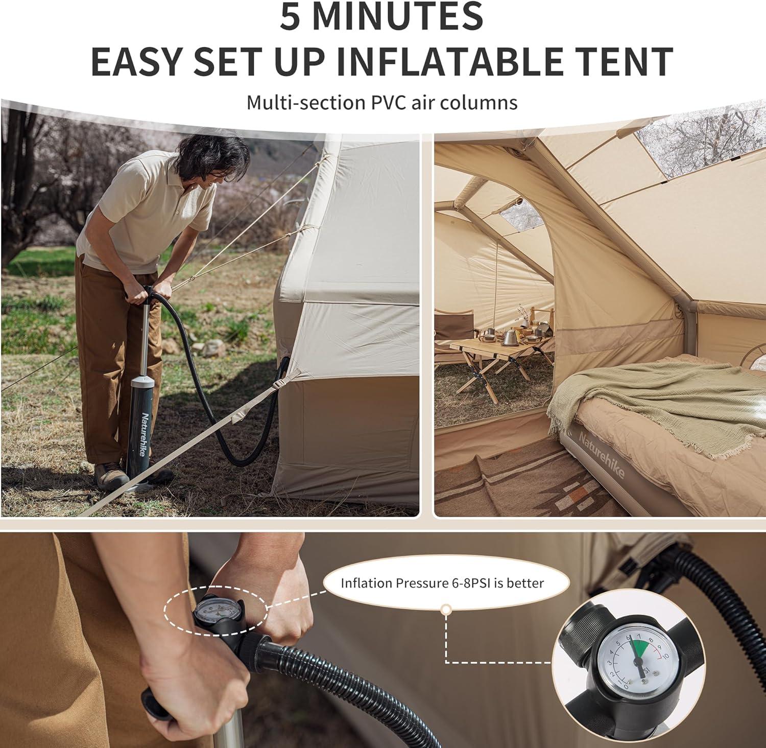 image:imageNaturehike Inflatable Hot Tent with Stove Jack Easy Set up 48 Person Camping Tents 4 Season Inflatable Tents for Camping Windproof Cold Weather Winter Tent