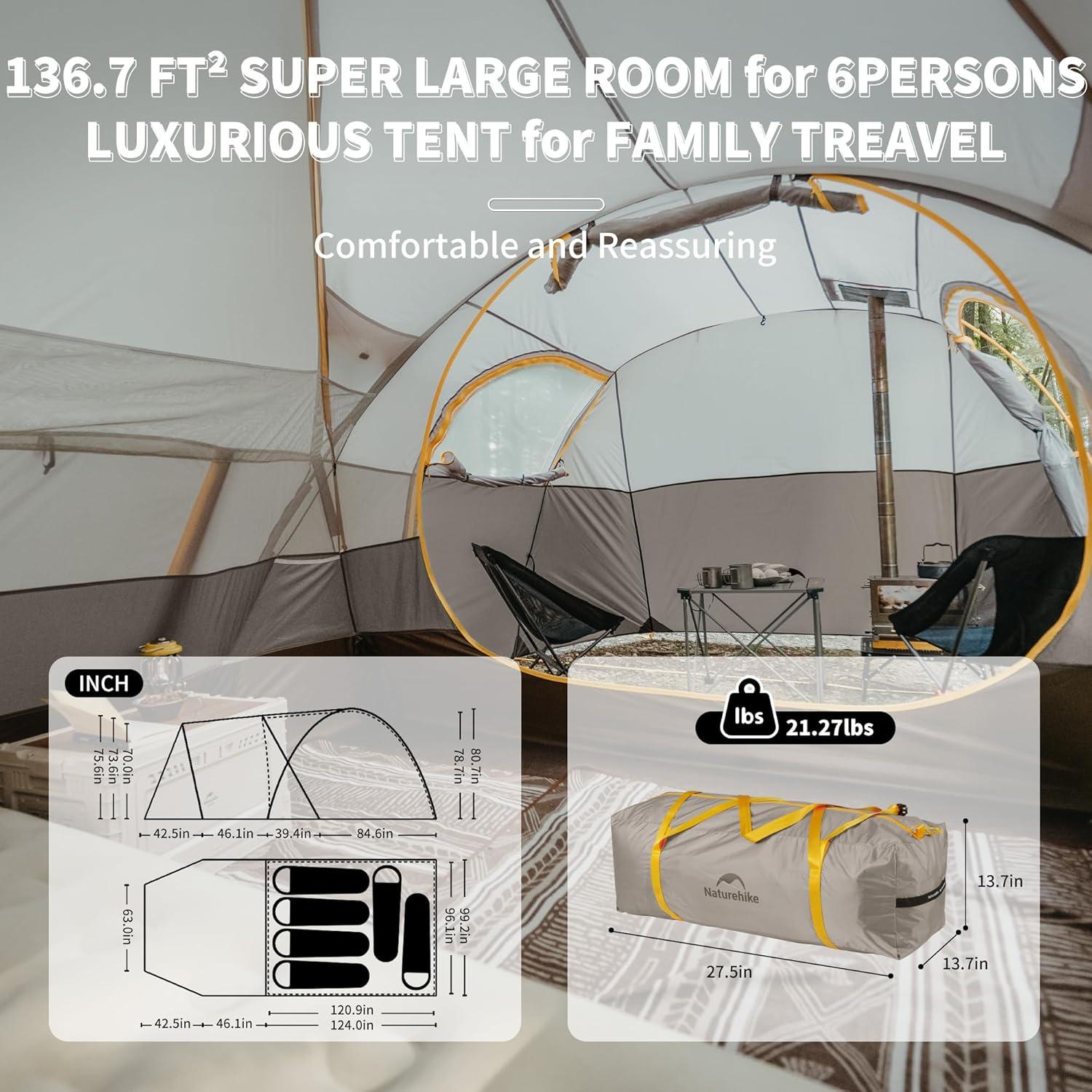 image:imageNaturehike KOTA Camping Tent Double Layer Waterproof Tents for Camping Large and Tall Family Tent with Vestibules Porch6 Person
