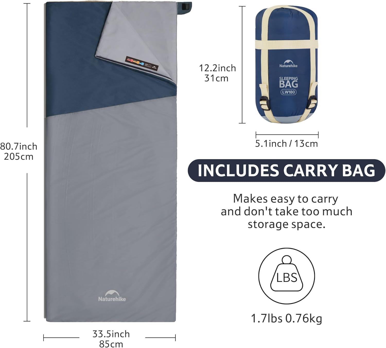 image:imageNaturehike Lightweight Compact Sleeping Bag 5932 Envelope Ultralight Backpacking Sleeping Bag Portable Waterproof with Compression Sack for ColdampWarm Camping Traveling HikingBlue