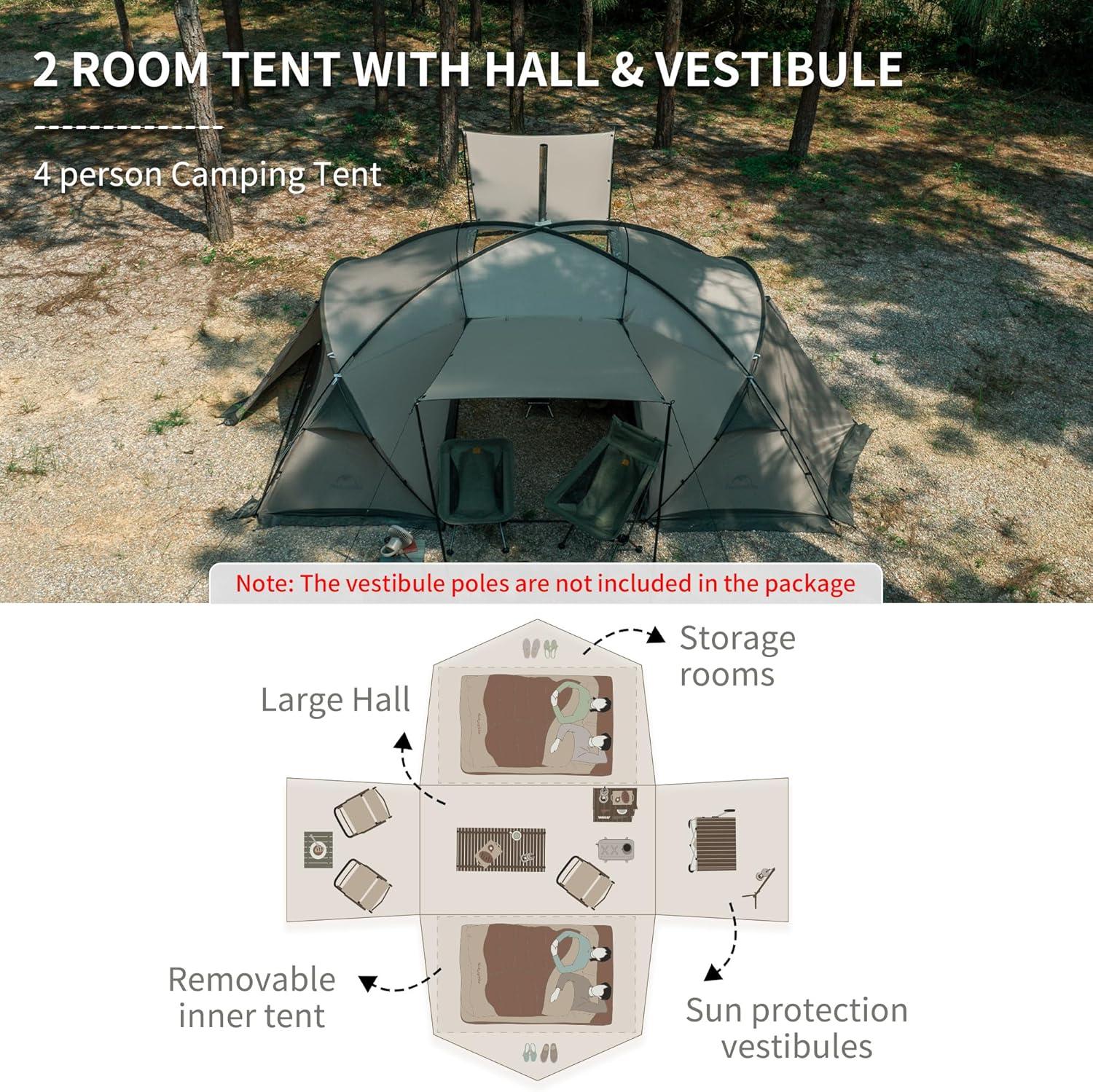image:imageNaturehike Massif Hot Tent with Stove Jack Waterproof Windproof 4 Season Tent 24 Person Cold Weather Winter Tents for Camping4 Person