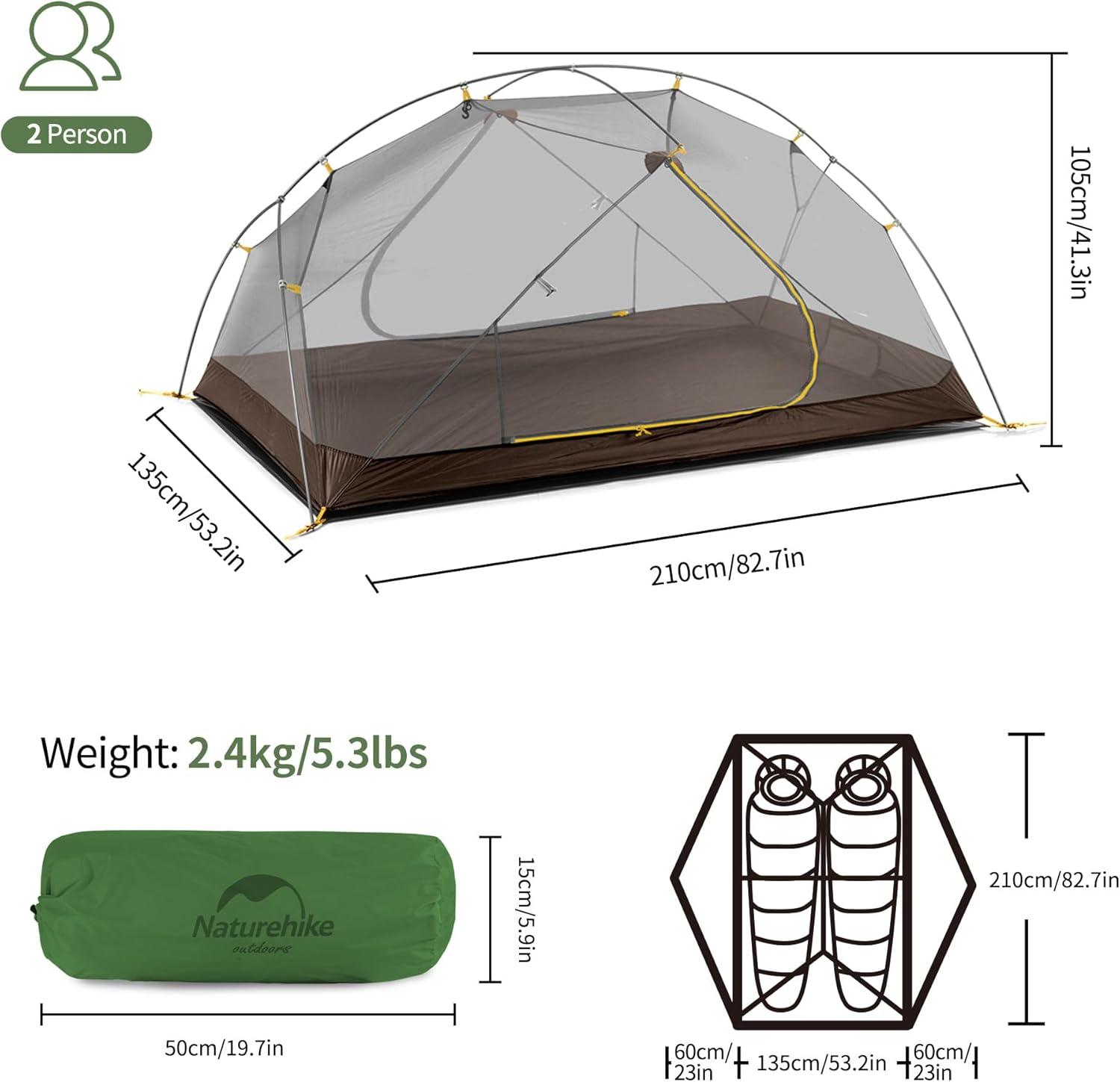 image:imageNaturehike Mongar Backpacking Tent 3 Season Ultralight Lightweight Double Layer Free Standing Tents for Camping Hiking CyclingForest Green