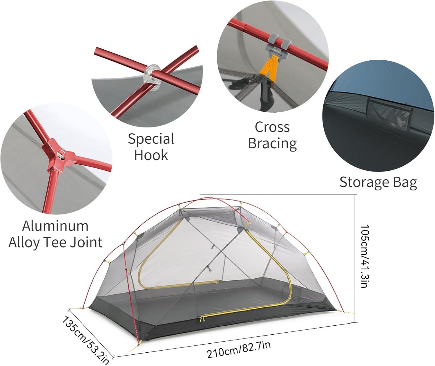 image:imageNaturehike Mongar Backpacking Tent 3 Season Ultralight Lightweight Double Layer Free Standing Tents for Camping Hiking CyclingNavy Blue
