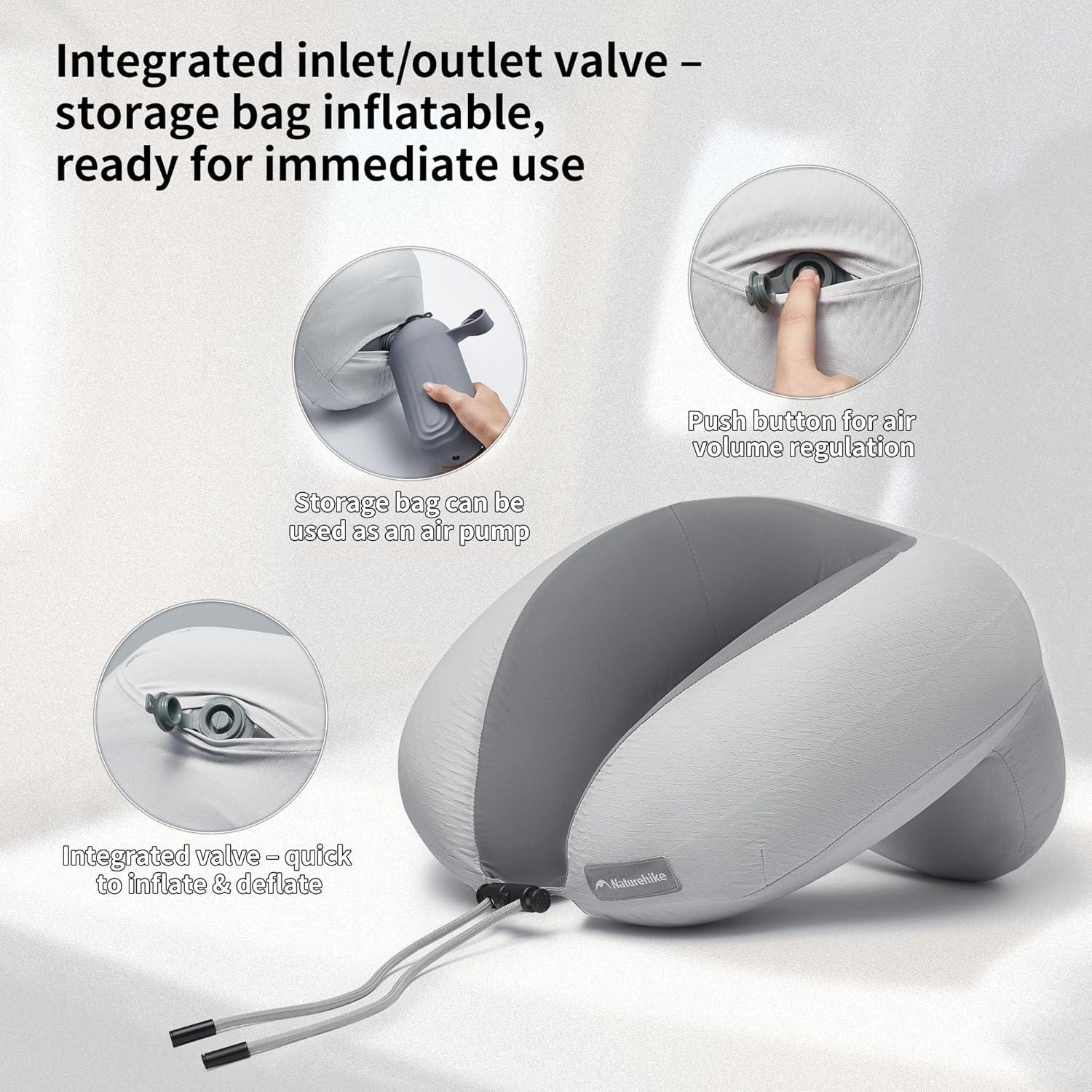 image:imageNaturehike Neck Pillow Aeroplane Inflatable Pressure Air Cushion Inflatable Travel Pillow Lightweight Neck Pillow Adult for Airplane Train OfficeGrey
