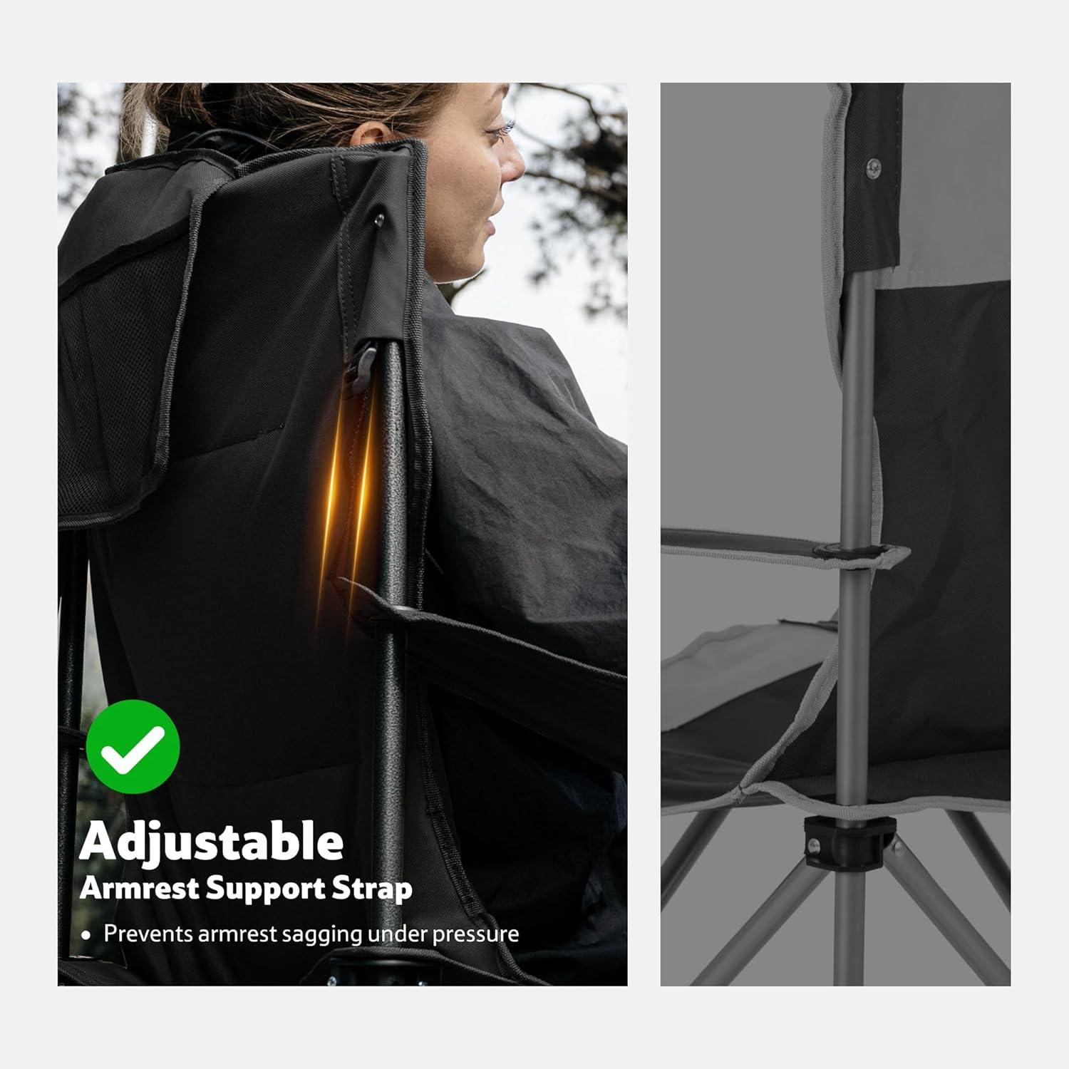 image:imageNaturehike Oversized Camping Chair with Cooler Bag Heavy Duty Lawn Chair Support 450 LBS Portable Padded Outdoor Folding Chair 2 PackGranite Black